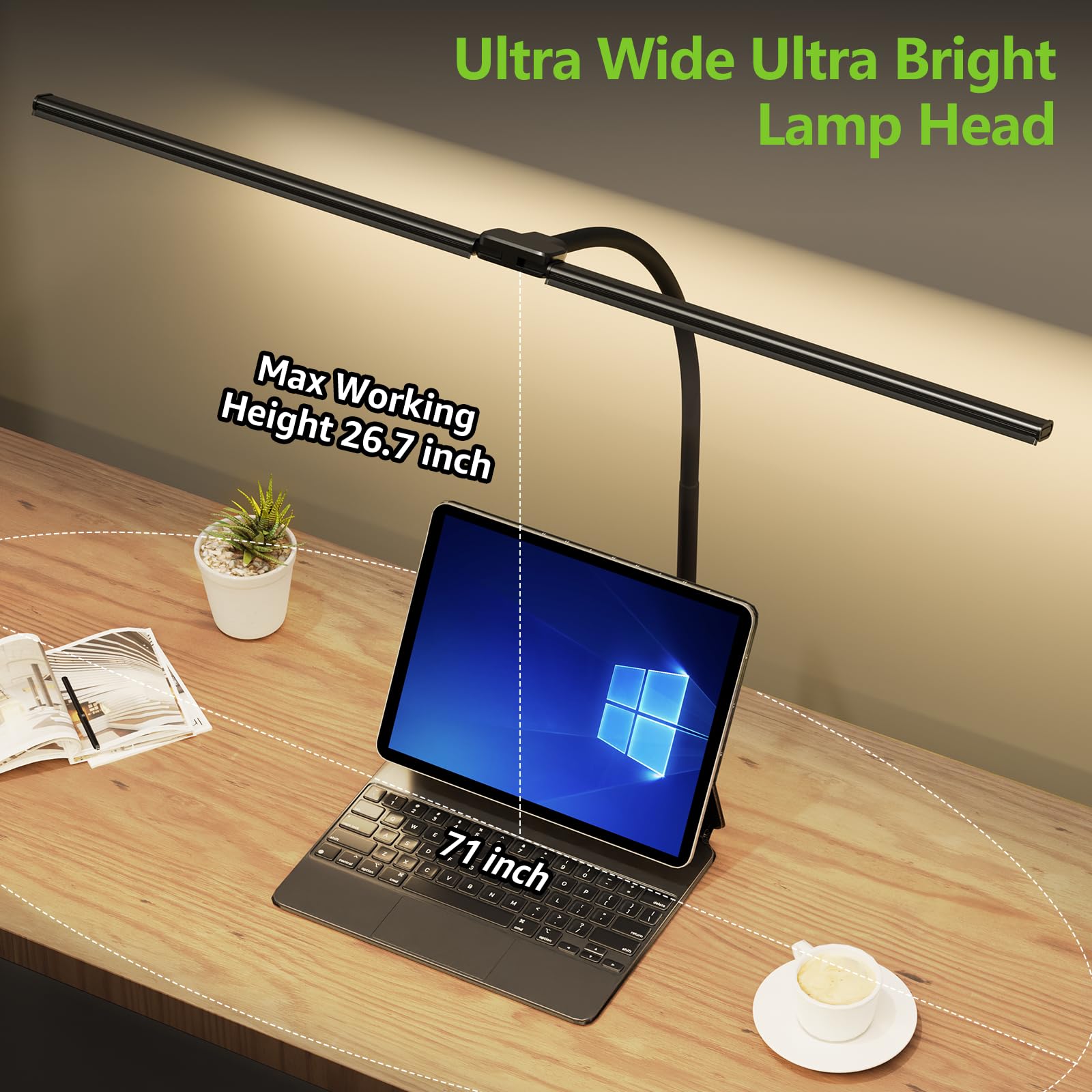 Shinetech Led Desk Lamp For Home Office, 3000K Warm White Double Head Architect Task Lamps With Clamp, Dimmable Adjustable Flexi