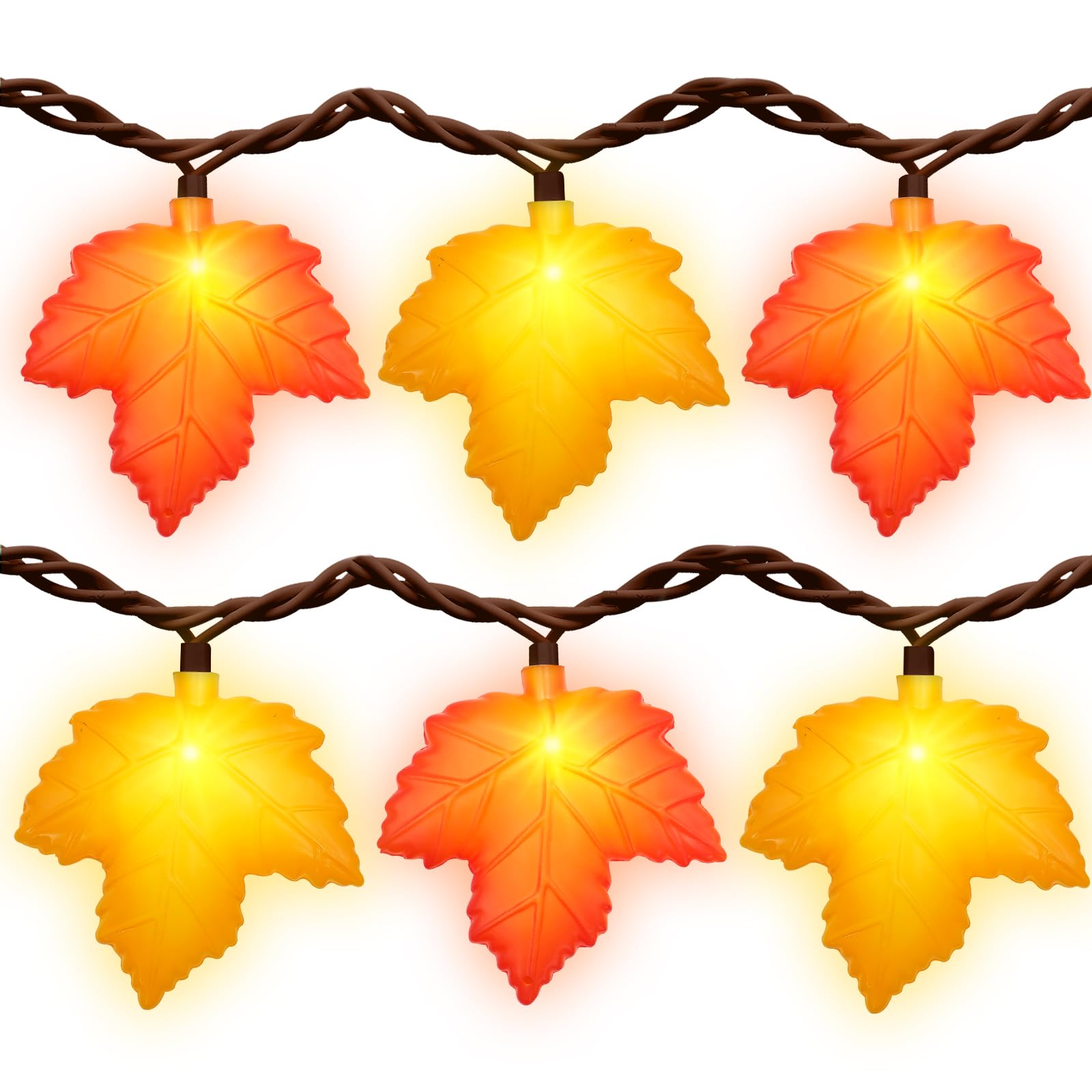 Fall Decor Maple Leaf String Lights, 8.5 FT 3D Maple Leaf Lights 10 LED Orange & Yellow Maple Leaf Plug in Fall String Lights fo