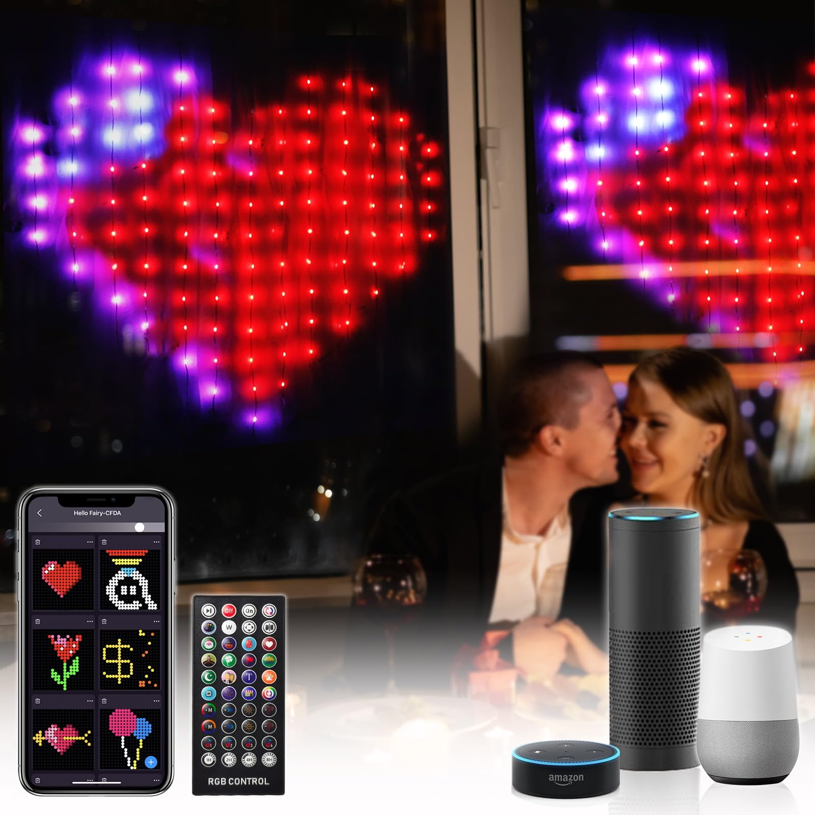 Smart WiFi Curtain Lights, 540 LEDs Color-Changing Easter Decorations, Alexa & Google Assistant Compatible, Animated Waterproof String Lights App Control for Home, Parties & Spring Décor, 5 x 6.6ft