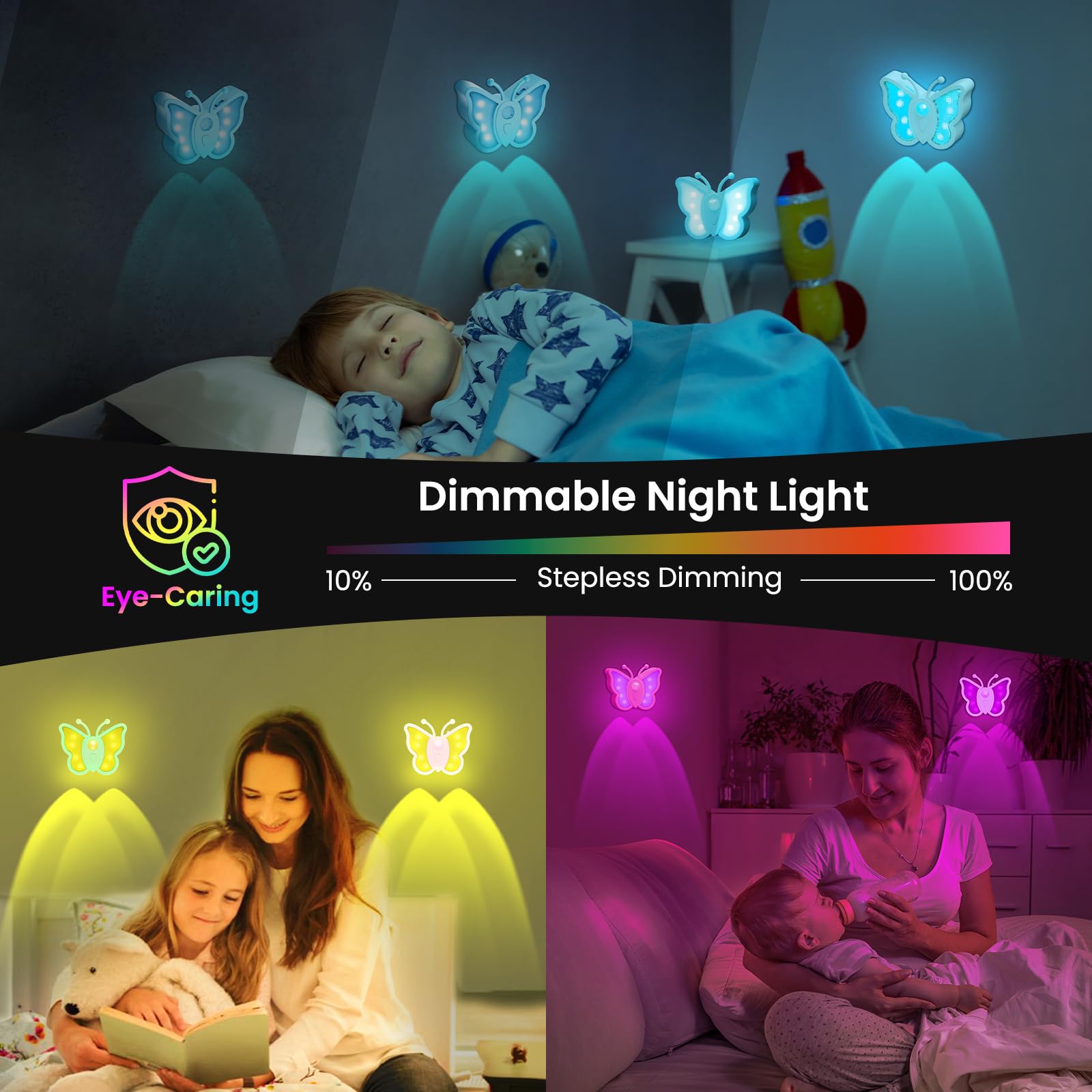 Loftek Rechargeable Motion Sensor Night Light, Dimmable, Portable, Black, 1 Pack, Acrylic, Butterfly Model