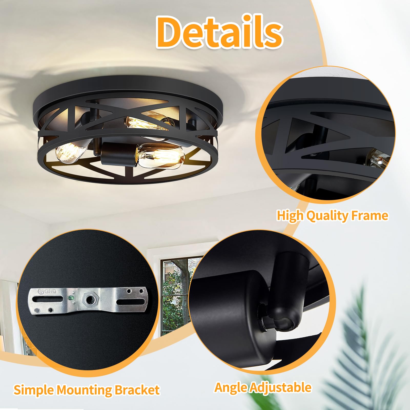 Zhu Yan 2 Pack Flush Mount Ceiling Light Fixture,3-Light Hallway Light Fixtures Ceiling,Black Ceiling Light Fixture,13 Inch Ligh