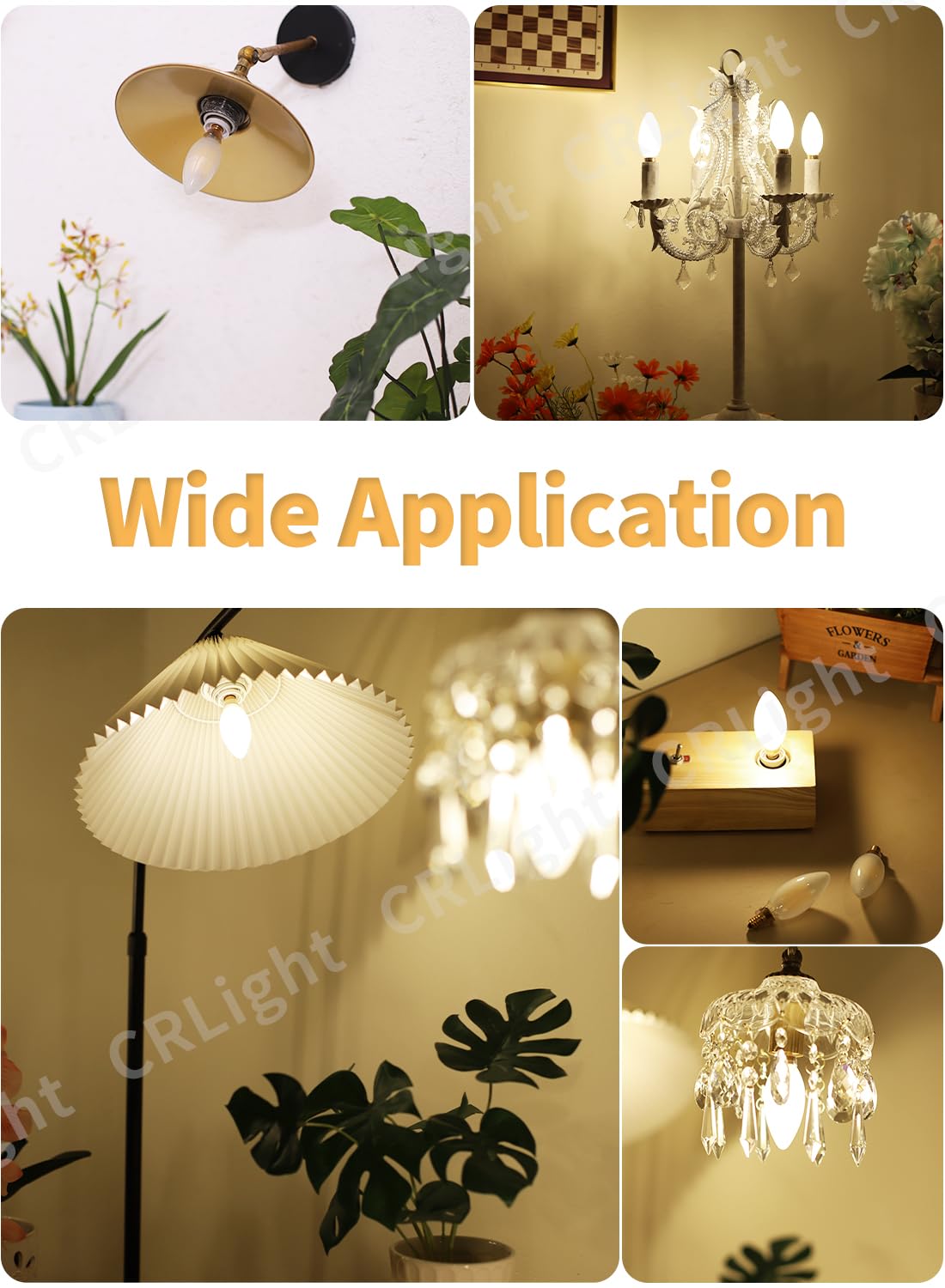 CRLight 6W Dimmable LED Candelabra Bulb, E12 Base, 600LM, Frosted Glass, 3200K Soft White, Pack of 8