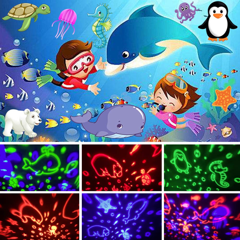 360 Rotating Night Light Star Projector for Kids Room, 2 in 1 Starry Sky and Sea World, Multi Colors Baby Bedroom Ceiling Wall D