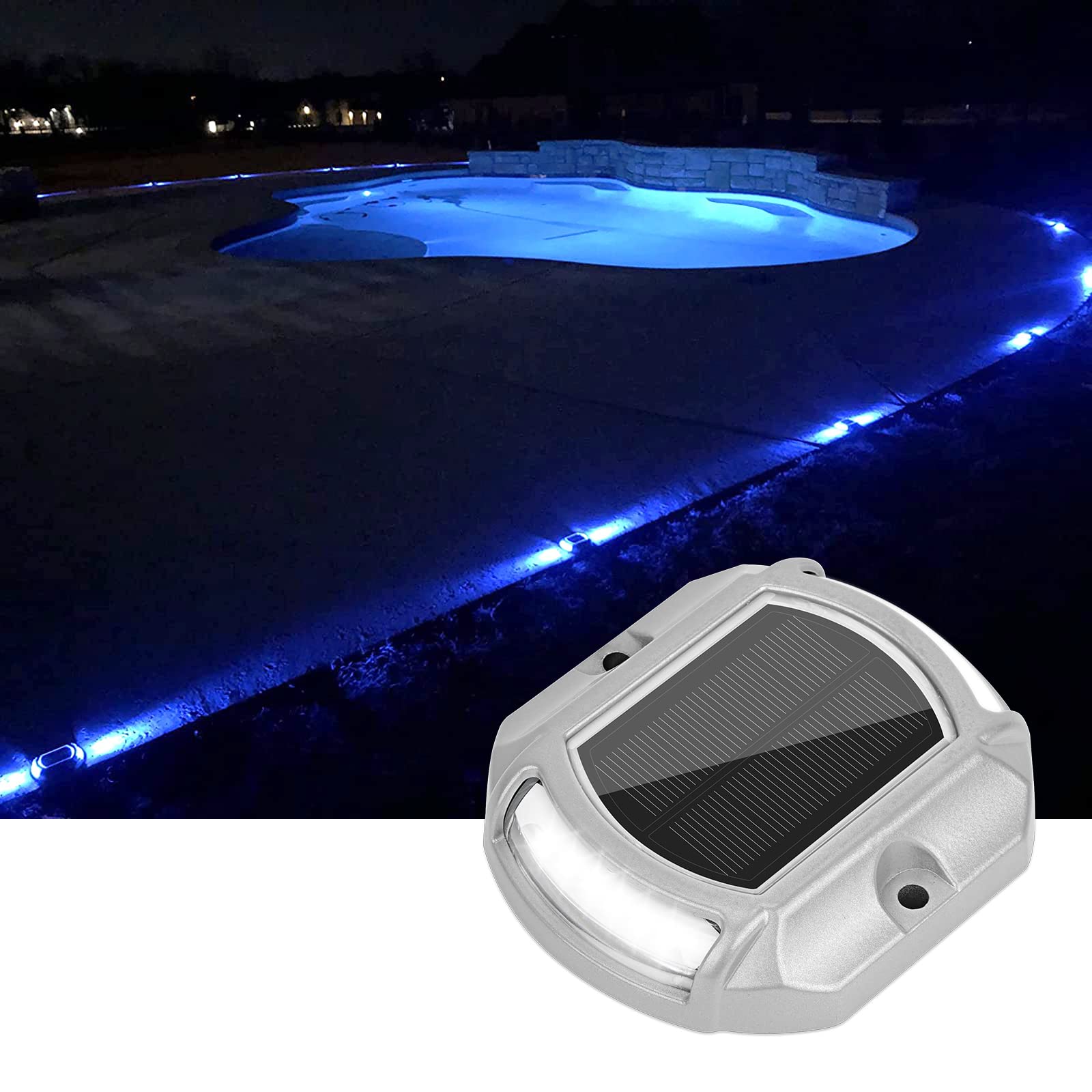 VOLISUN Solar Driveway Lights 4-Pack, Waterproof LED Outdoor Step Lights, White/Blue, Anti-rust Aluminium, Model 21023ZM