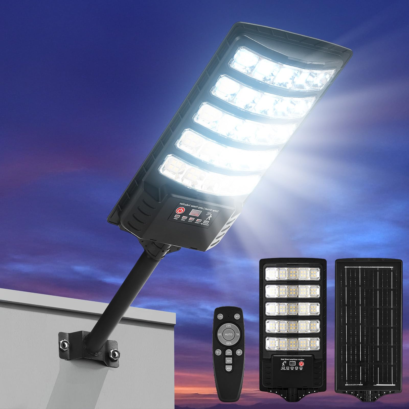JOISTOON Solar Lights Outdoor Waterproof - Wide Angle Solar Street Lights Outdoor Dusk to Dawn with Motion Sensor and Remote Con