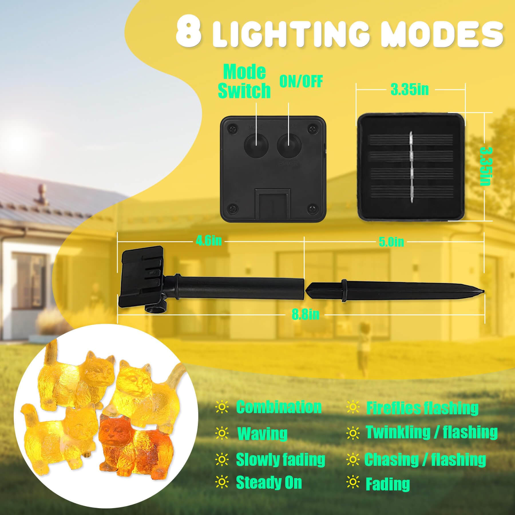 enlaceray Solar Cat String Lights - 40LED Waterproof Fairy Lights for Garden & Patio - Brown - Model DO-solar-2023-LR