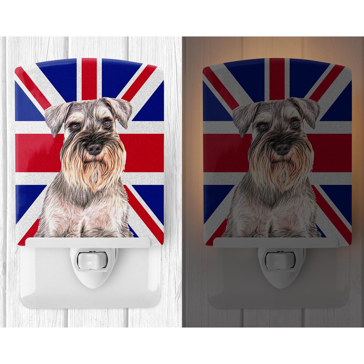 Carolines Treasures Ceramic Night Light Schnauzer with Union Jack, UL-Certified, 6x4x3in, Multicolor, Model KJ1165CNL