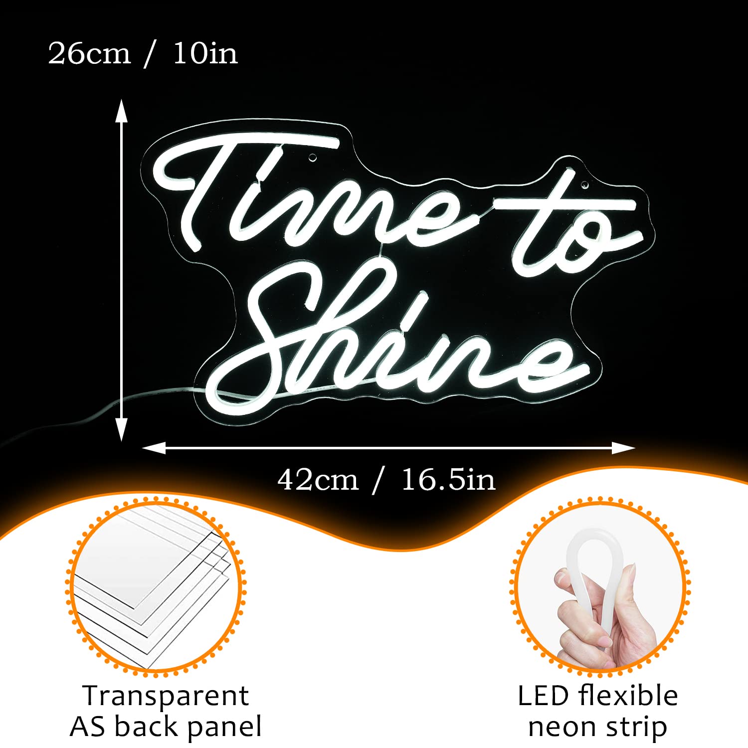 LISIGNVE Neon Sign - Time To Shine LED Wall Decor, Dimmable, USB Powered, White, 16.5in x10.2in