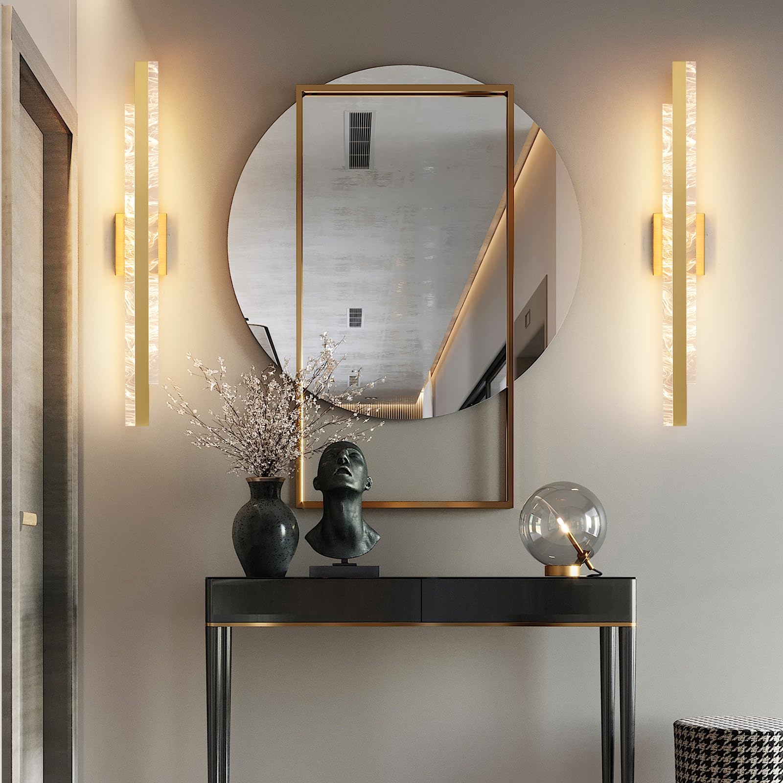 HAHZT Modern Bathroom Vanity Light - 32" Brushed Gold Dimmable LED Wall Sconce, Metal Fixture for Mirror, Model 8075WL, 3000K