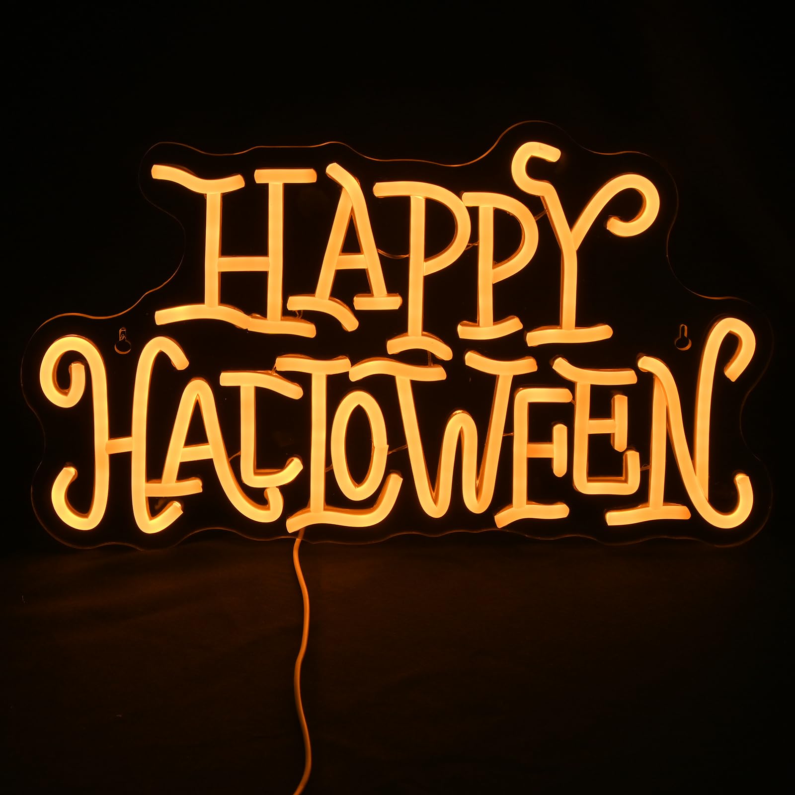 Wanxing Happy Halloween Neon Light Sign Golden Yellow Letter Led Nights For All Hallows Day Party Wall Decor Art Decorations As A Gift For Children Friends Family 16.5 * 19.4