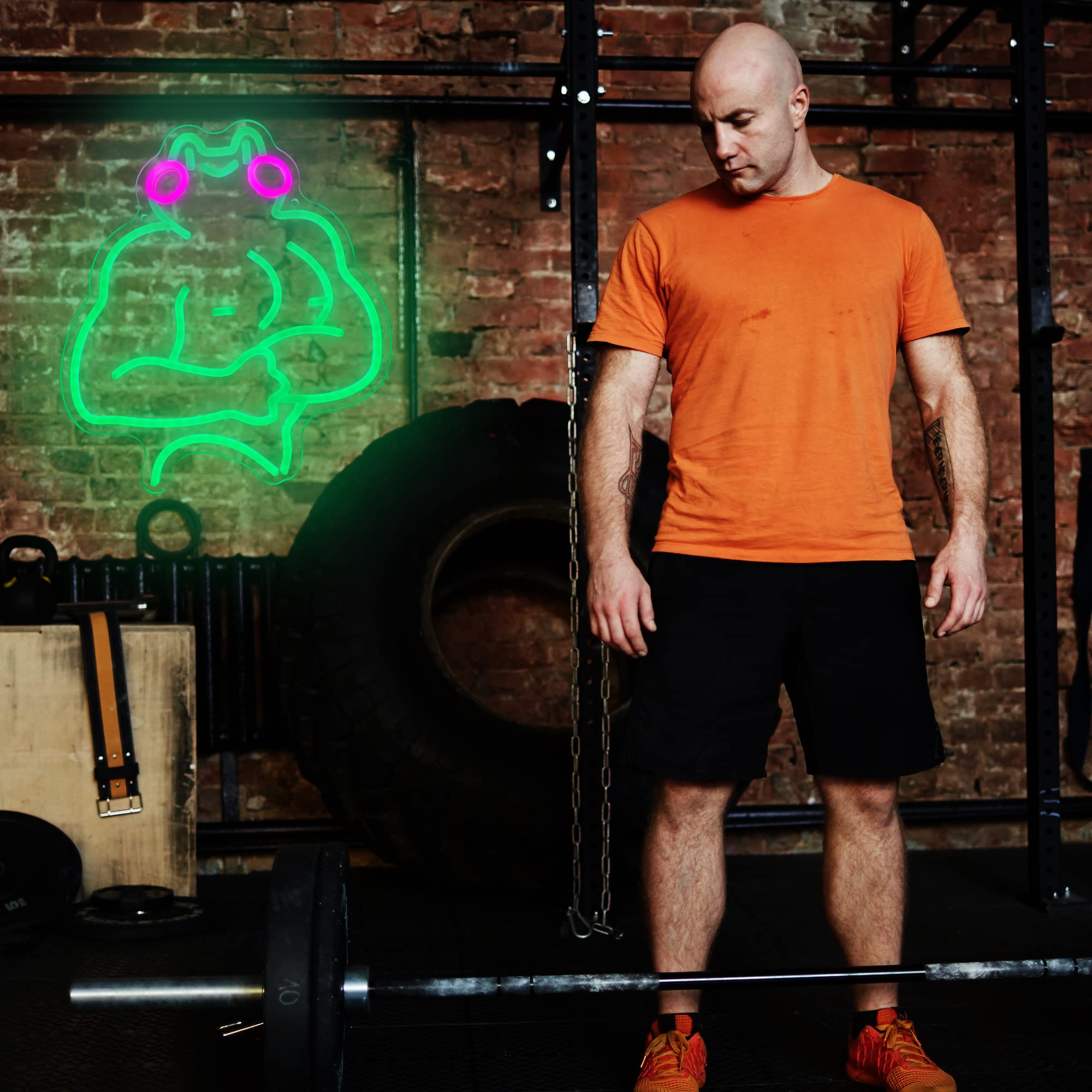 manimo Fitness Frog Neon Sign - LED Wall Art, 11.8x13 Inch, USB Powered, Blue/Pink/Yellow, Motivational Gym Decor