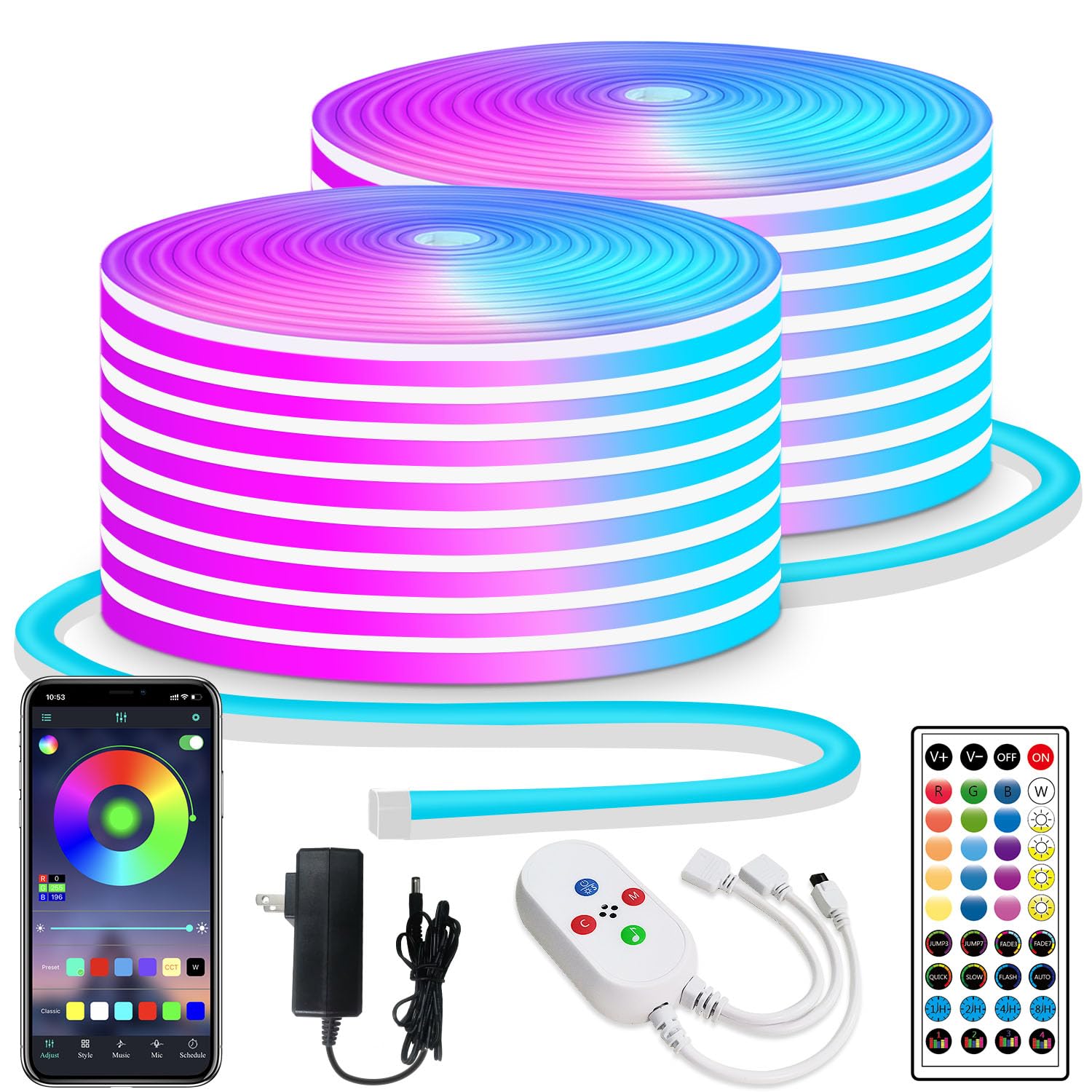 Segrass 100Ft Led Neon Lights, Rgb Color, Remote App Control, Waterproof Strip For Bedroom & Outdoors