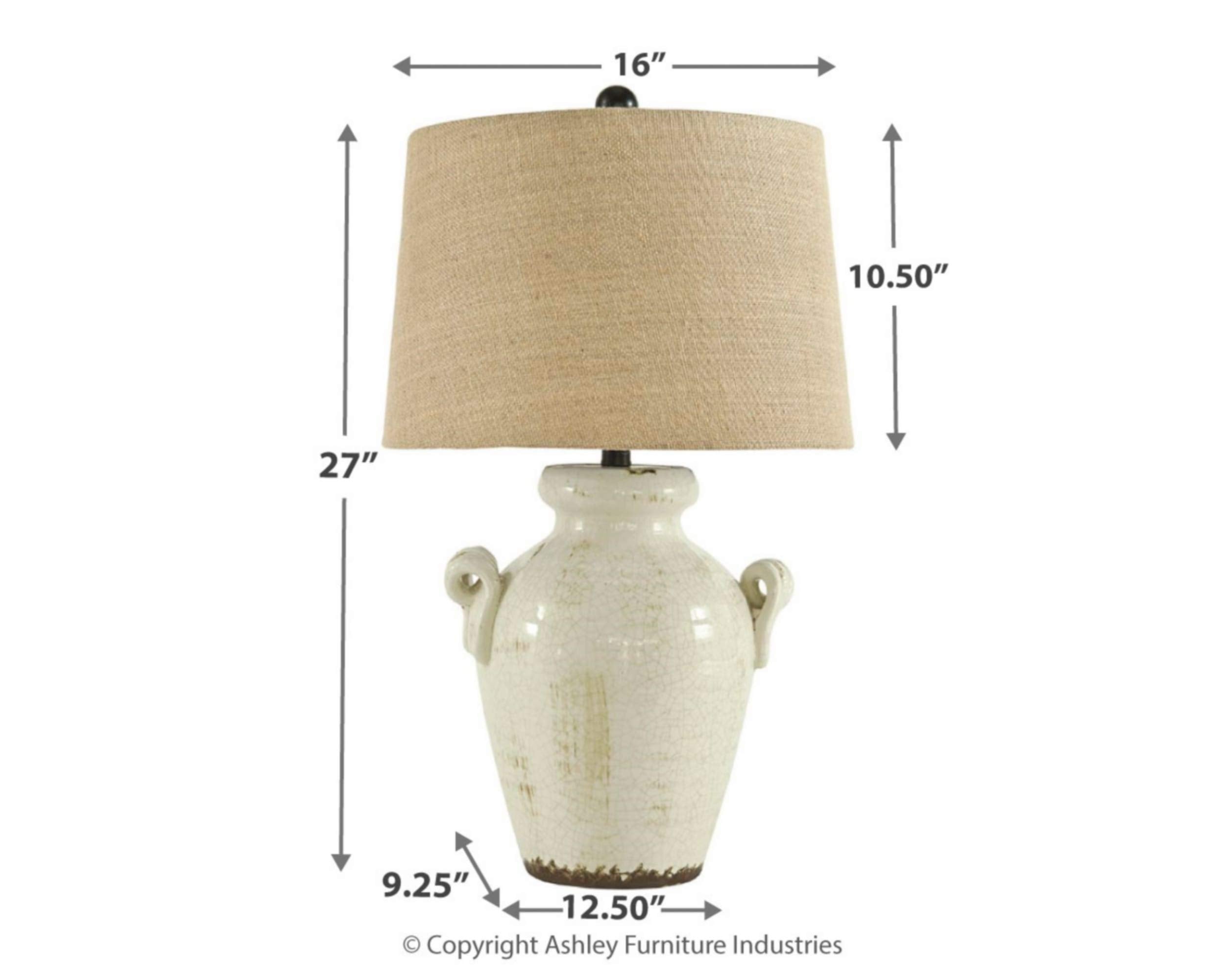 Signature Design By Ashley Emelda Farmhouse 27" Ceramic Table Lamp, Cream Glaze Crackle Finish