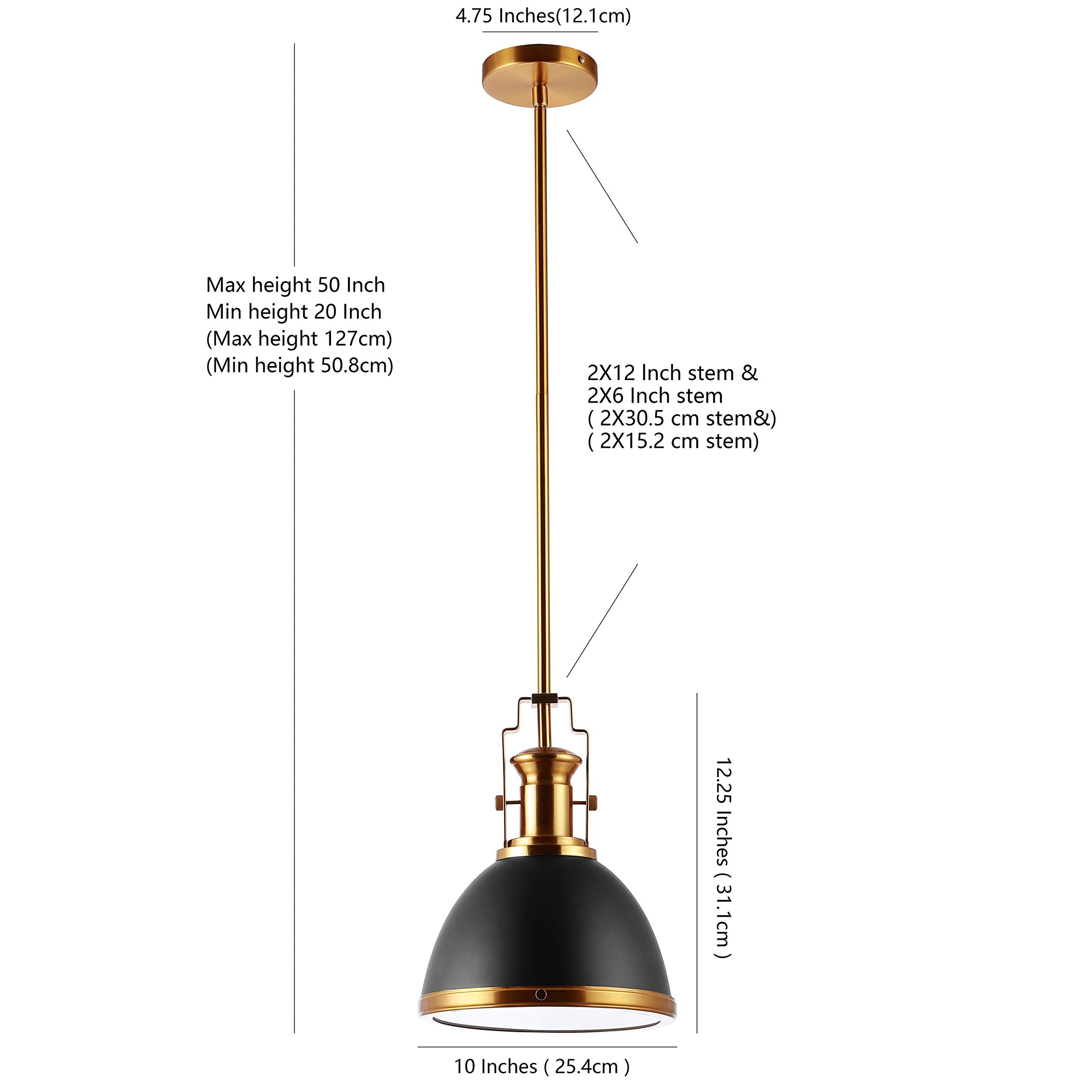 JONATHAN Y 10in Iron LED Dome Pendant Light, Modern Industrial Style, Black/Brass Gold, Model JYL9535A