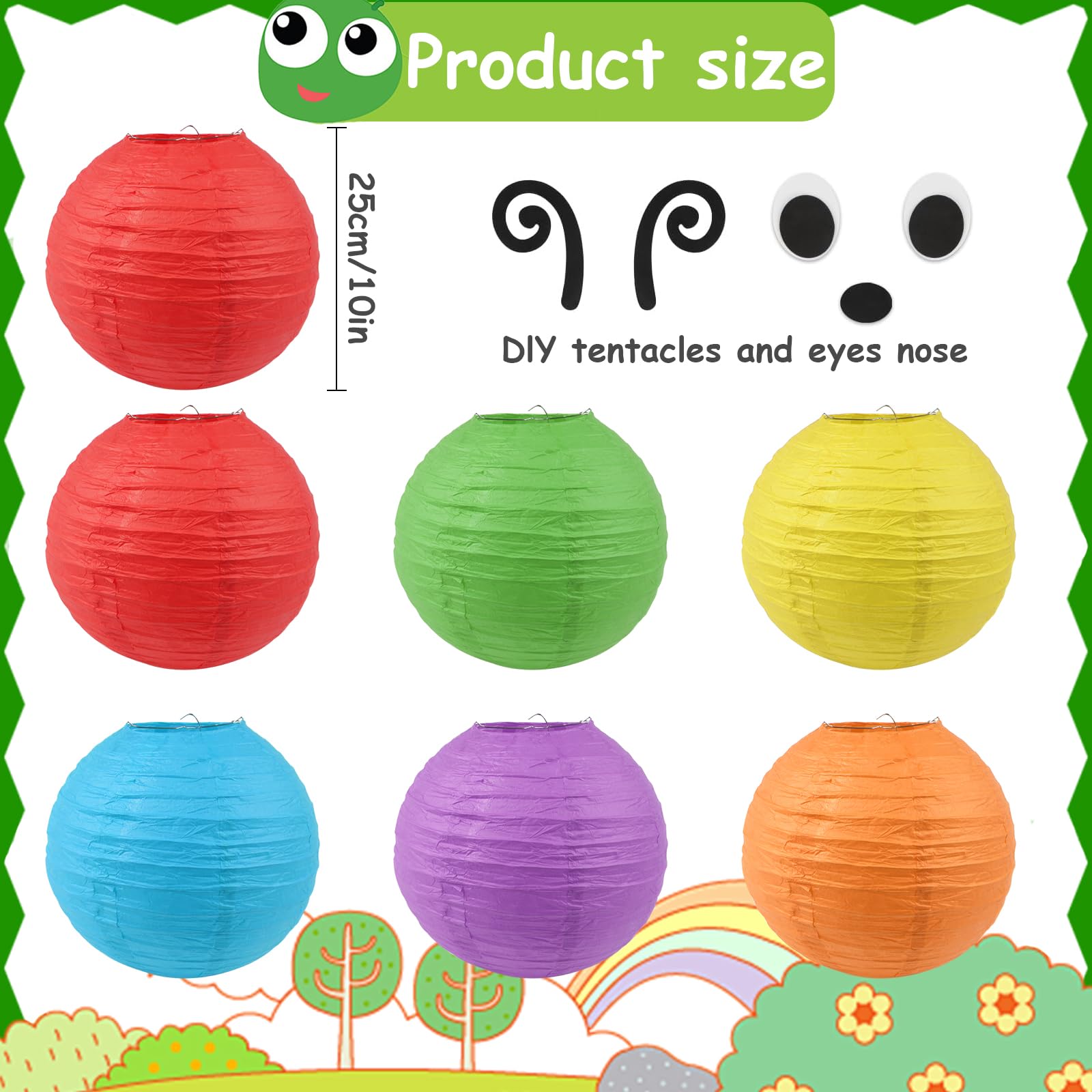 Songjum 7PCS Paper Lanterns - 10in Mix Color Caterpillar Design for School & Party Decor