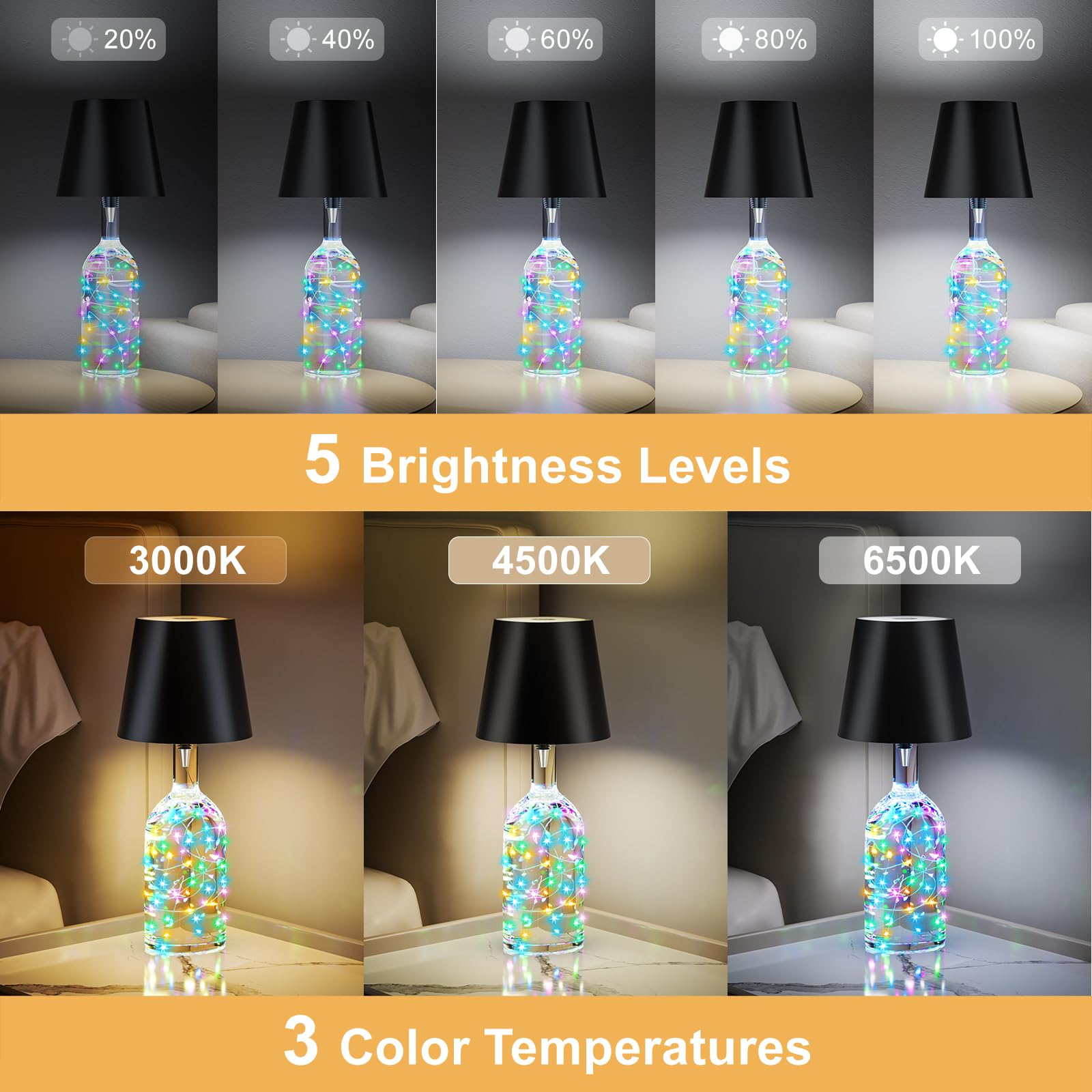 Wireless Bottle Lamp Shade,Wine Bottle Lights With Remote,2000Mah Liquor Bottle Lamp With Rgb String Lights And Timer,5-Level Br