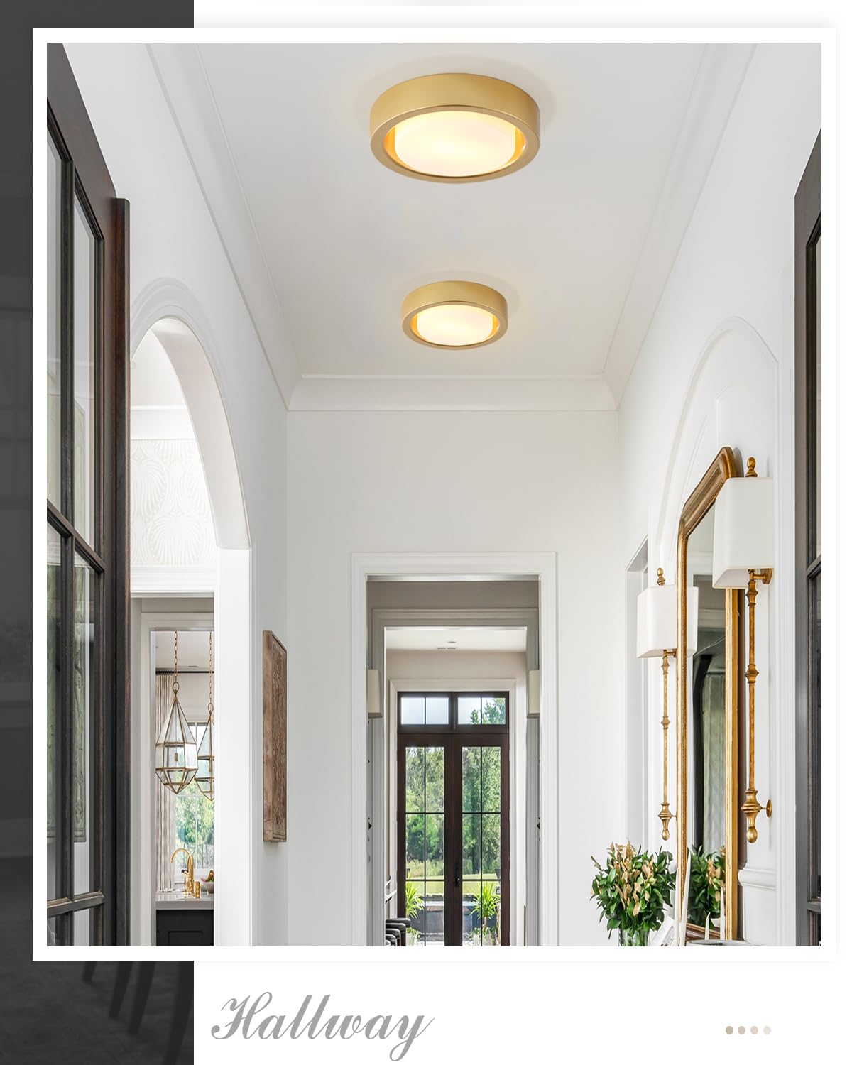 Miaomeio 13 Inch Flush Mount Ceiling Light Gold Finish Plate With Frosted Glass Shade Round Ceiling Lighting Fixture For Hallway Bedroom Closet Livingroom Kitchen Stairwell (Gold)