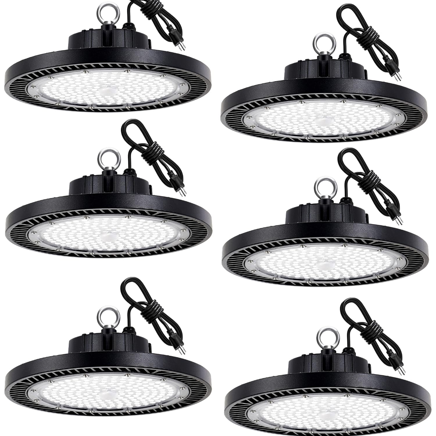 Gugsey 6 Pack 200W High Bay Led Shop Lights - 5000K Ufo Led High Bay Light With Plug 5' Cable And Hook Ring, Shop Light Ufo Barn Lights Led High Bay Lights For Garage Gym Warehouse Workshop