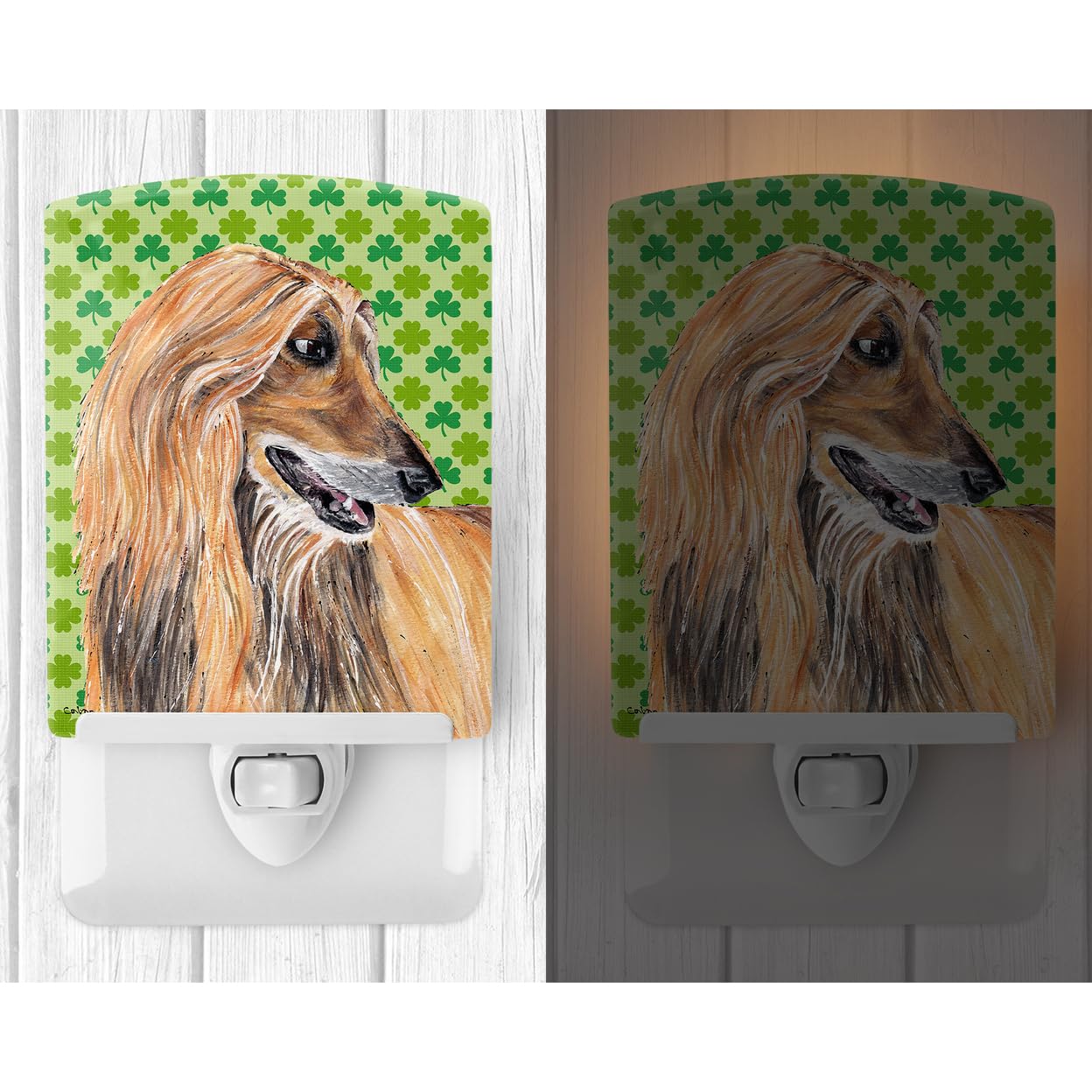 Carolines Treasures St. Patricks Day Afghan Hound Ceramic Night Light, UL-Certified, 6x4x3in, Multicolor, Model SC9502CNL