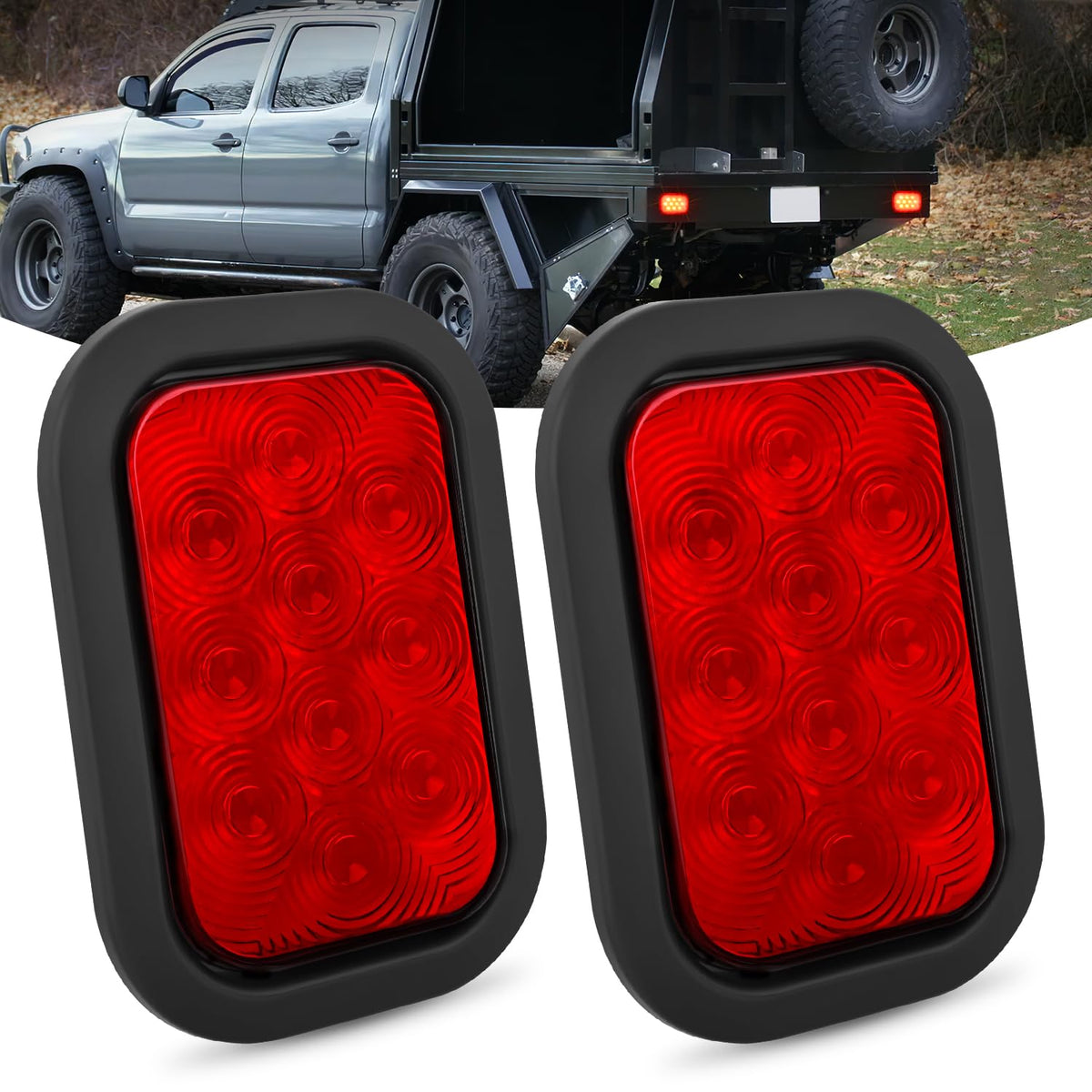 Nilight 5    X 3    Rectangular Trailer Tail Light 2 Pcs Red 10 Led Brake Stop Turn Marker Lights Ip67 Waterproof W/Flush Mount 