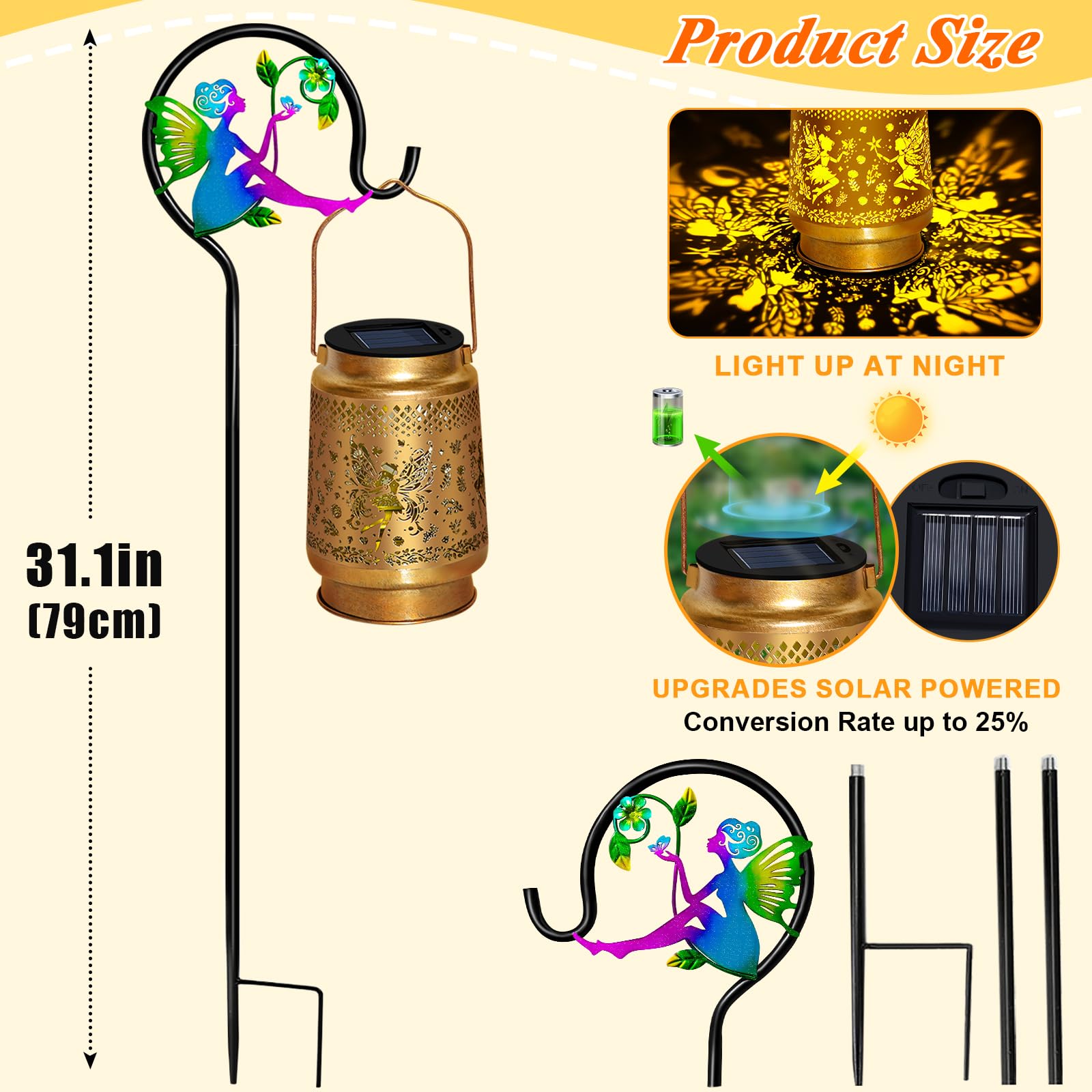 EDOF Solar Lanterns for Outdoor, Waterproof Hanging Lights with Shepherd Hook, Warm White Fairy Lights - Perfect Mother’s Day & Birthday Gift