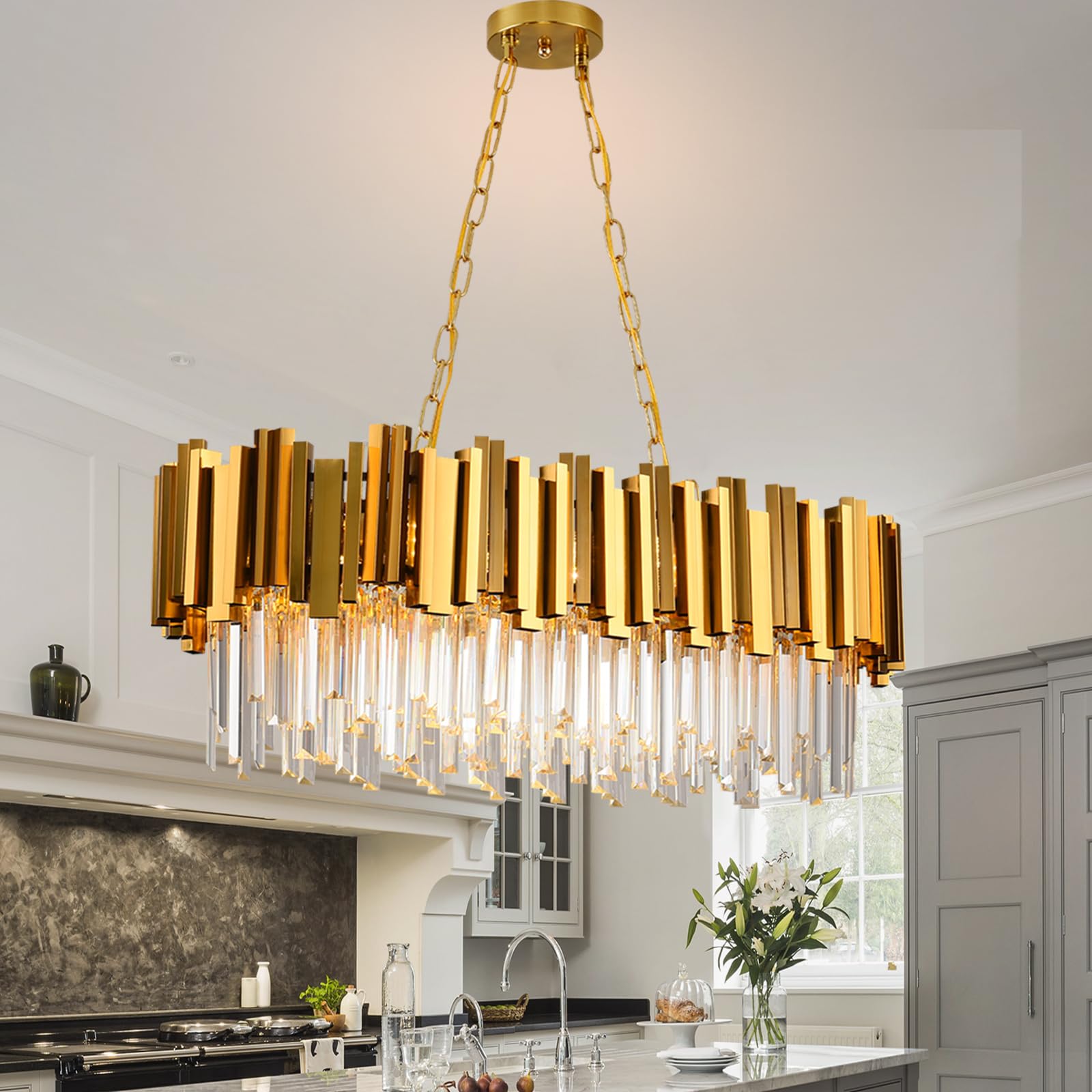 Crystal Chandeliers For Dining Room,Gold Chandeliers Modern Crystal Chandelier Pendant Light Fixture 8 Lights Contemporary Large