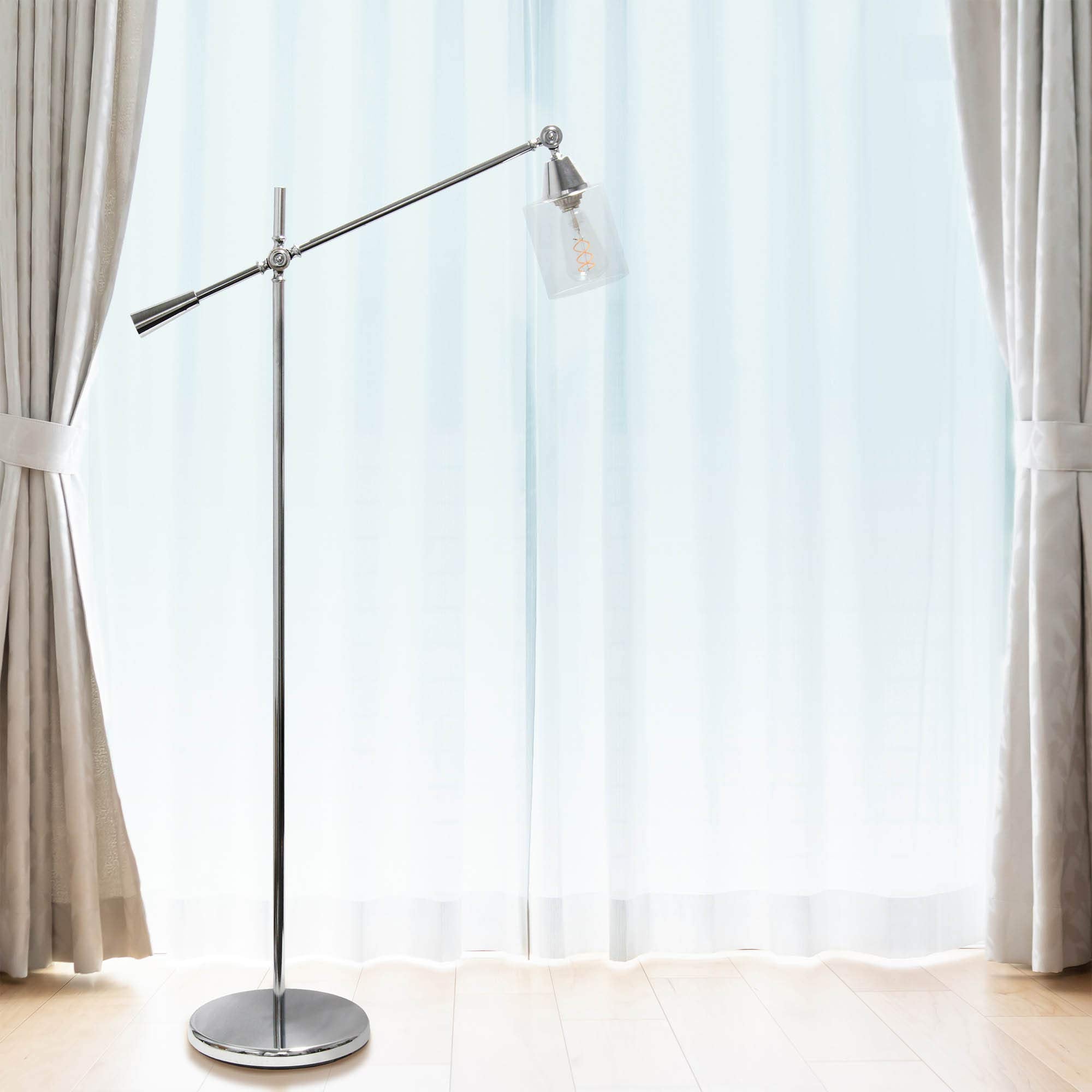 LALIA HOME Decorative Swing Arm Floor Lamp, Chrome, Metal, 30inL x 11inW x 56inH, Model LHF-5021-CH, Clear Glass Shade
