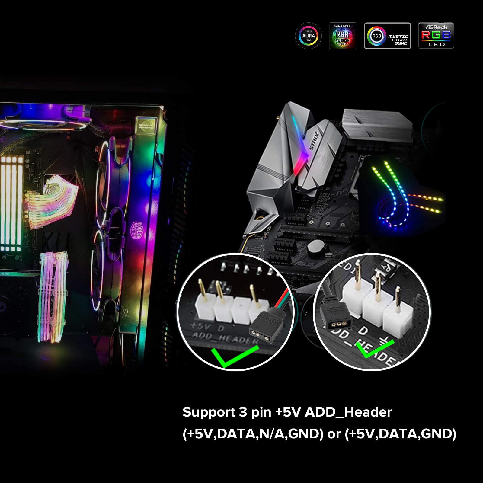 BTF-LIGHTING WS2812B LED RGB Light Strip 4PCs 19in 5V Addressable Black Plastic