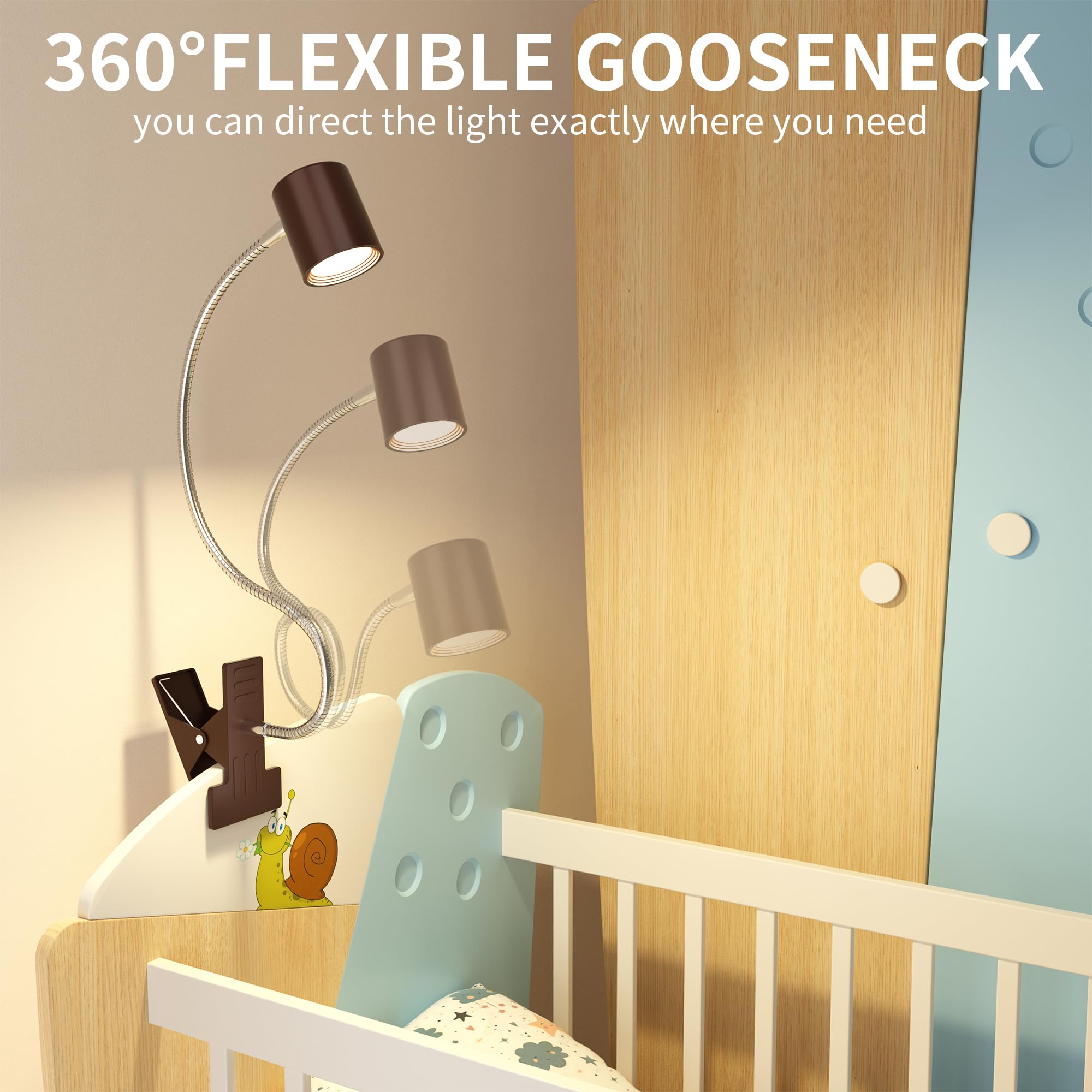 Dott Arts Desk Lamp,Usb Clip On Light With 3 Color Modes,Led 10 Levels Brightness Reading Lamp, 360? Gooseneck Book Light,Eye-Ca