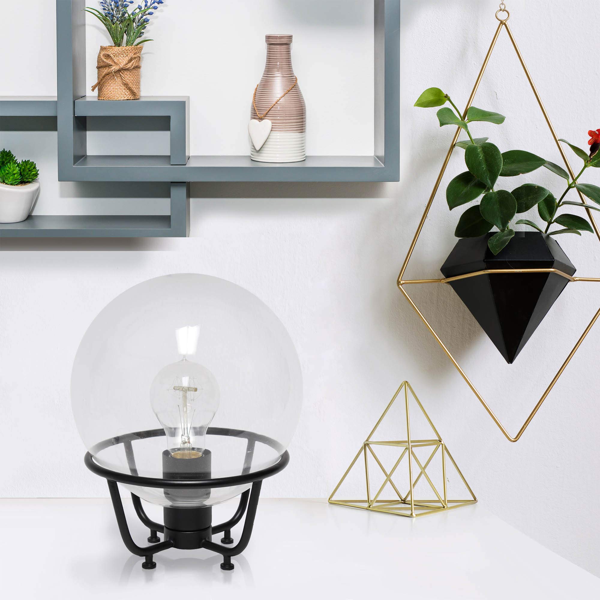LALIA HOME Old World Globe Table Lamp, Matte Black, Metal, 7.75inx7.75inx10in, Model LHT-5032