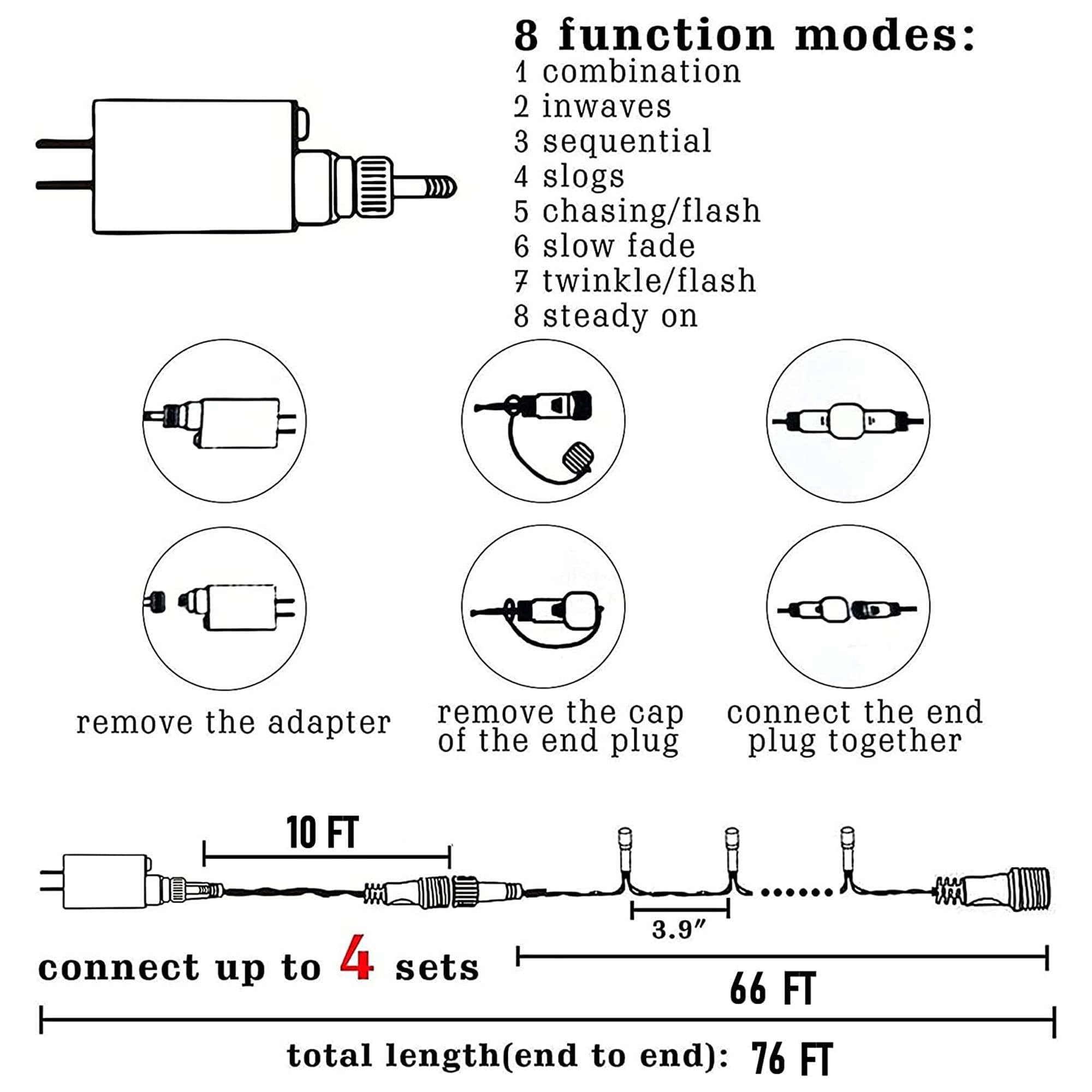 TW SHINE Christmas Lights, 200 LED, 66FT Outdoor Waterproof, 8 Modes, Red, Model HB-200COI