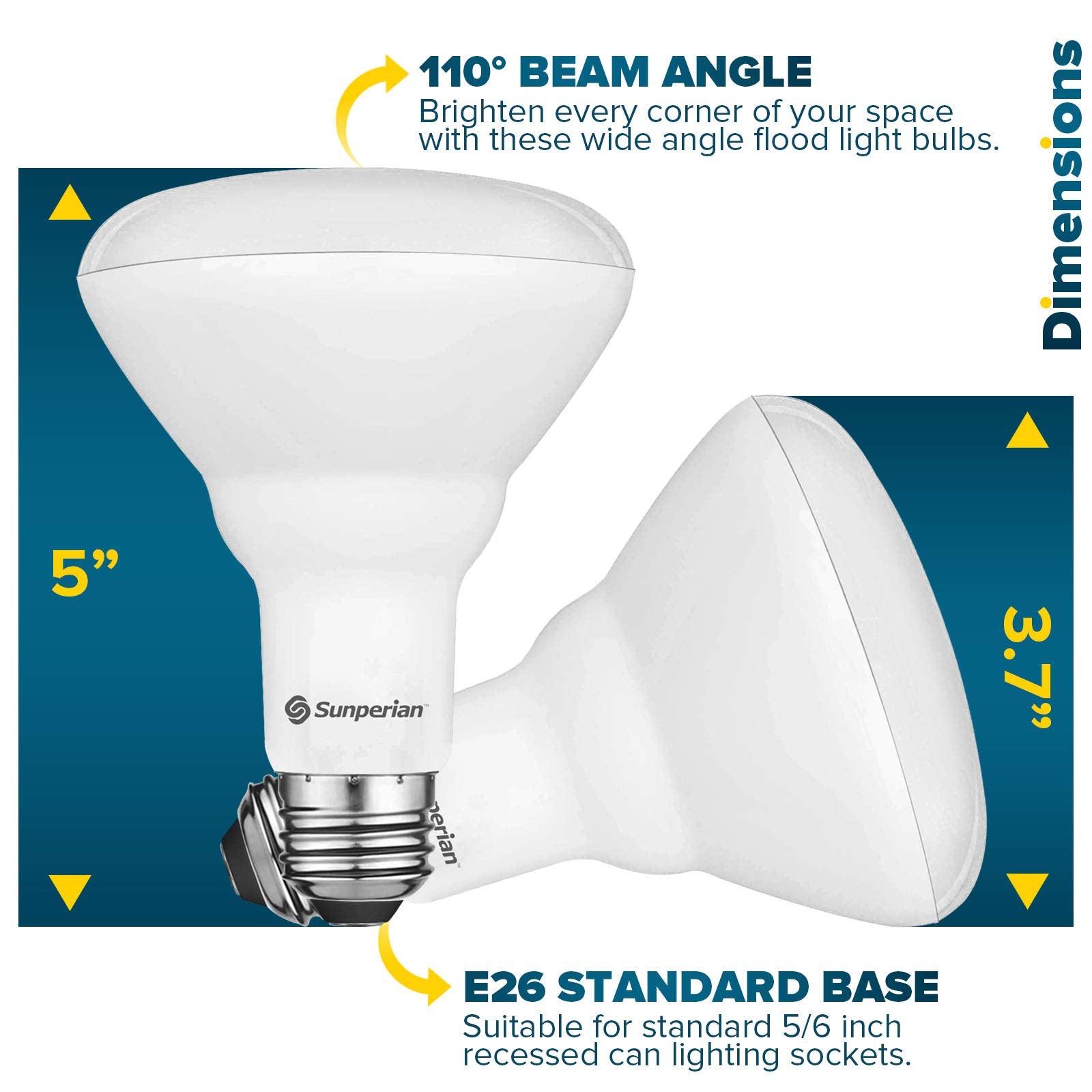 SUNPERIAN BR30 LED Bulb, 8.5W=65W, 4000K Cool White, Dimmable, 800 Lumens, 6 Pack, E26 Base