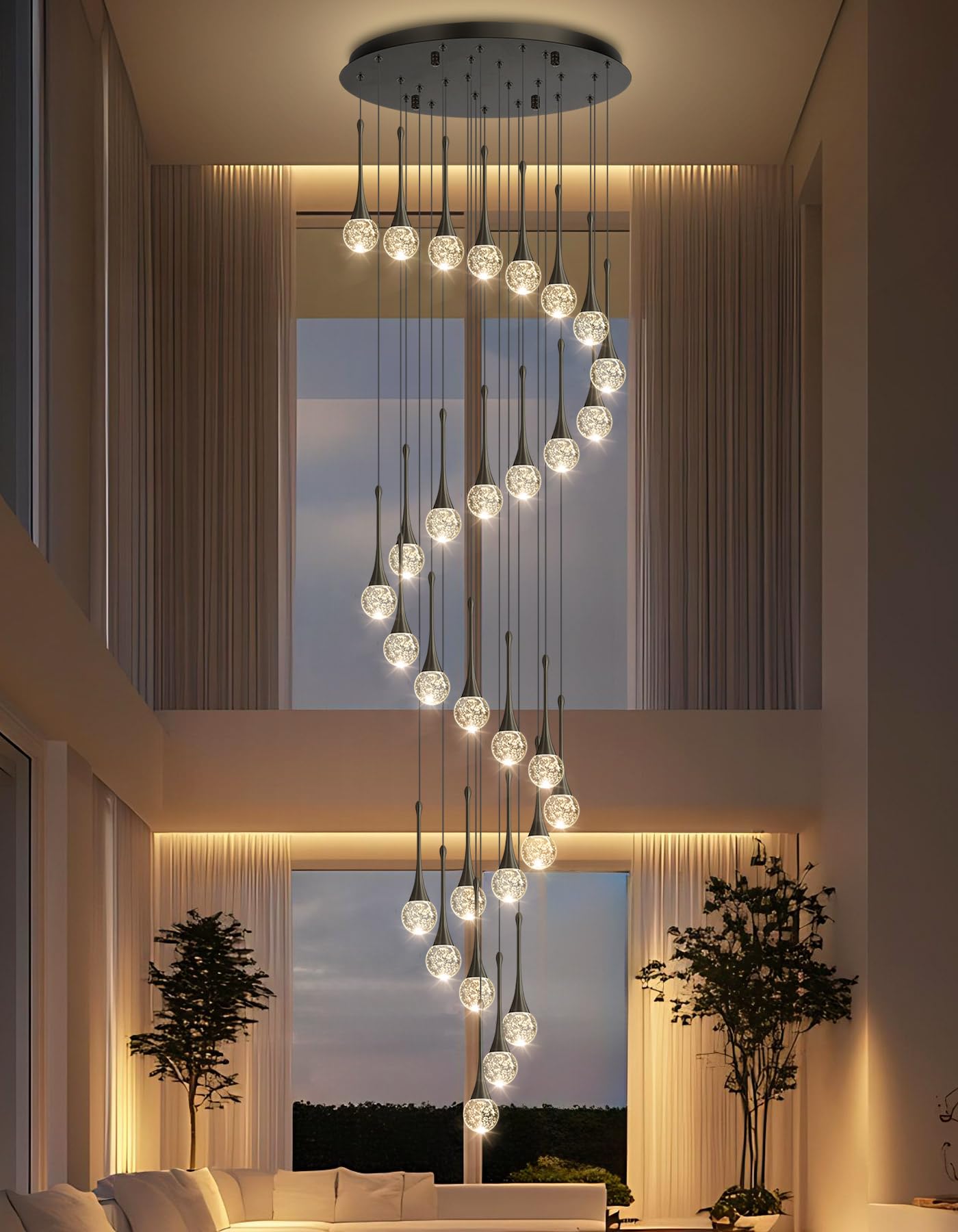 30 Light Modern Glam Crystal Chandelier For High Ceiling Led Dimmable Ceiling Pendant Light Staircase Foyer Enterway Living Room Chandelier Lighting Antique Black