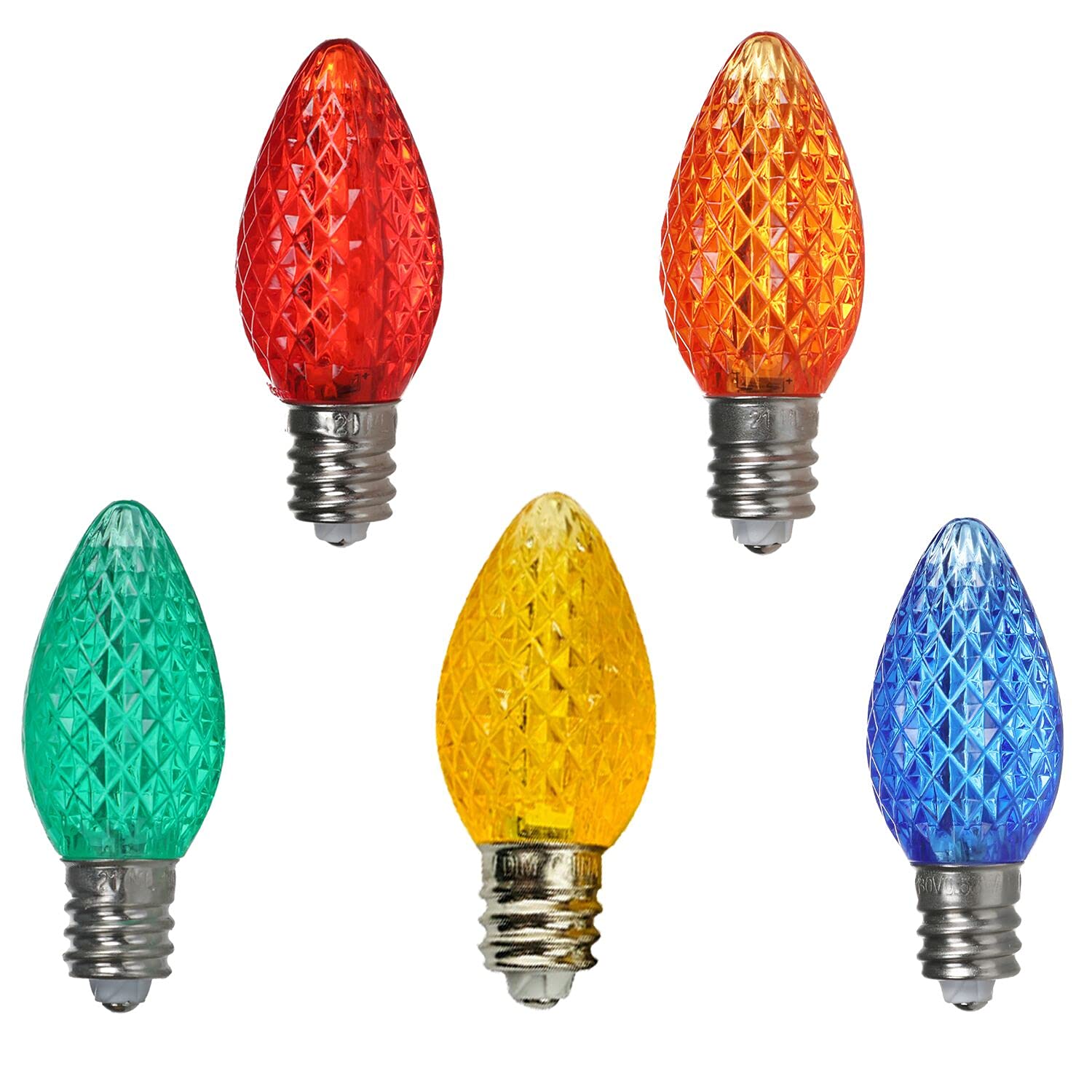 Rainmin Durable 25 Sets Of C7 Led Christmas Light Bulbs,Led Light Bulbs Holiday Decoration,E12 Faceted Multicolored Diammable Bu