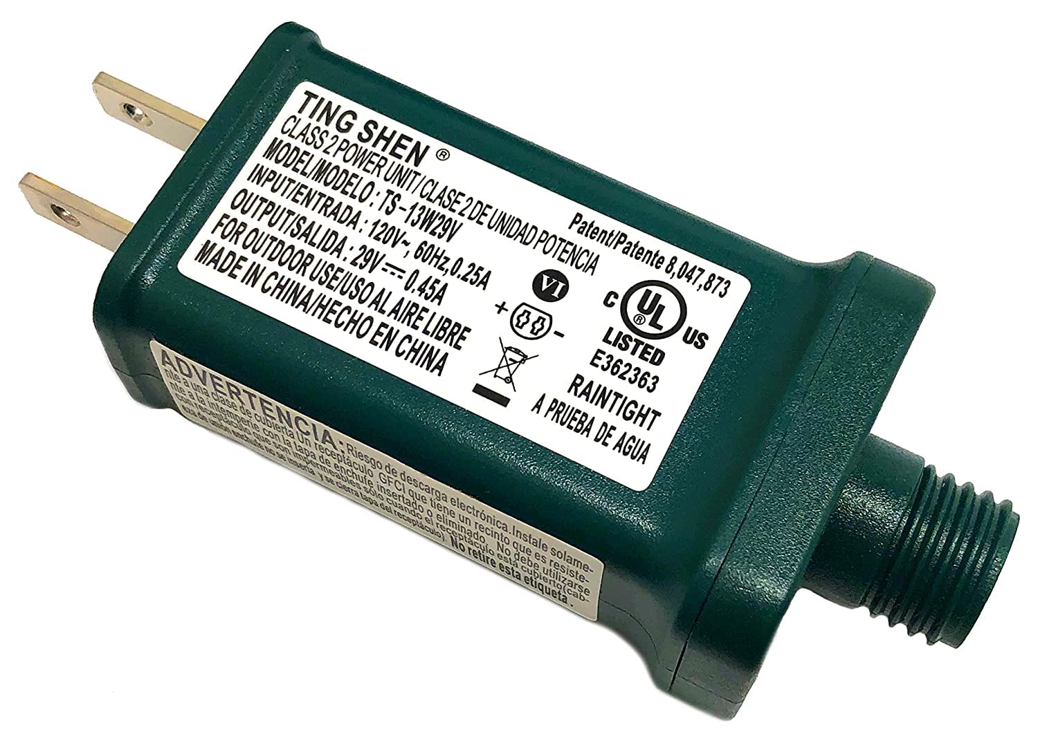 Power Supply TS-13W29V Class 2 Transformer 29V 0.45A 13W Raintight IP44 US Plug Connector 1/2in 12mm Adapter Replacement for LED