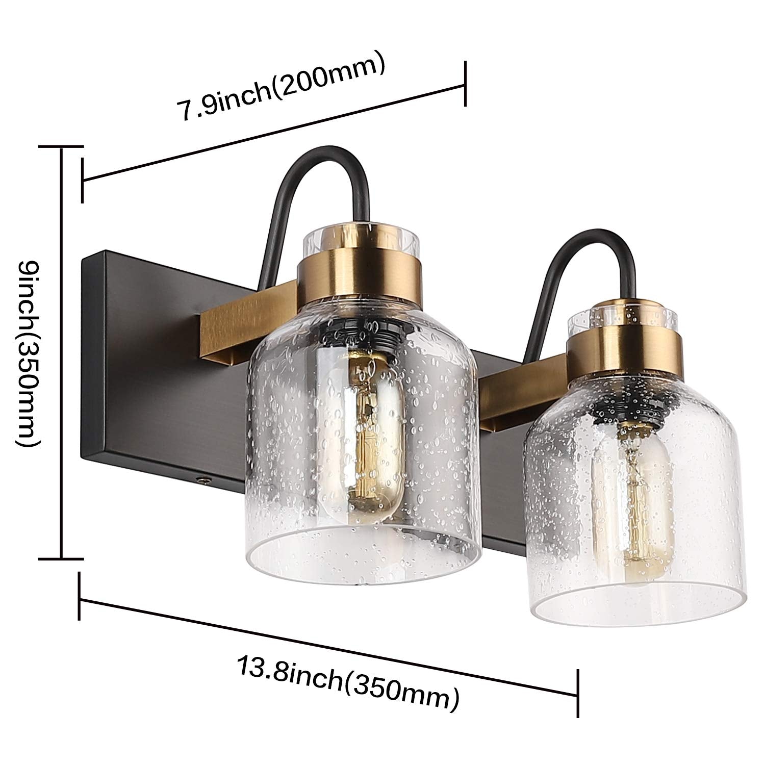 PRESDE 2-Light Bathroom Vanity Fixture - Black & Gold Farmhouse Sconce, Oil Rubbed Bronze, Model HU-XI-201