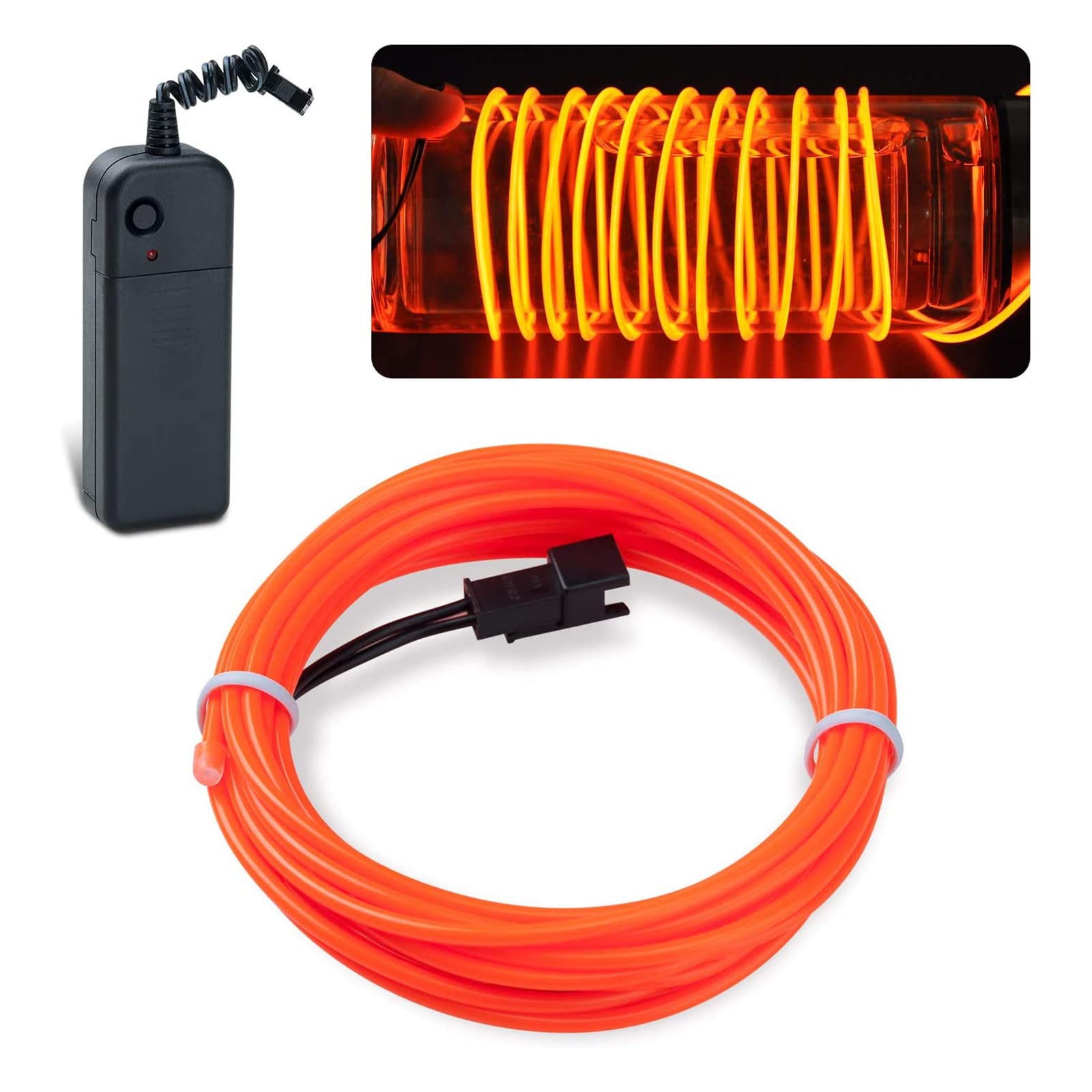 lychee EL Wire Neon Light 9ft - Strobing Electroluminescent with Battery Pack, Orange, Model 011