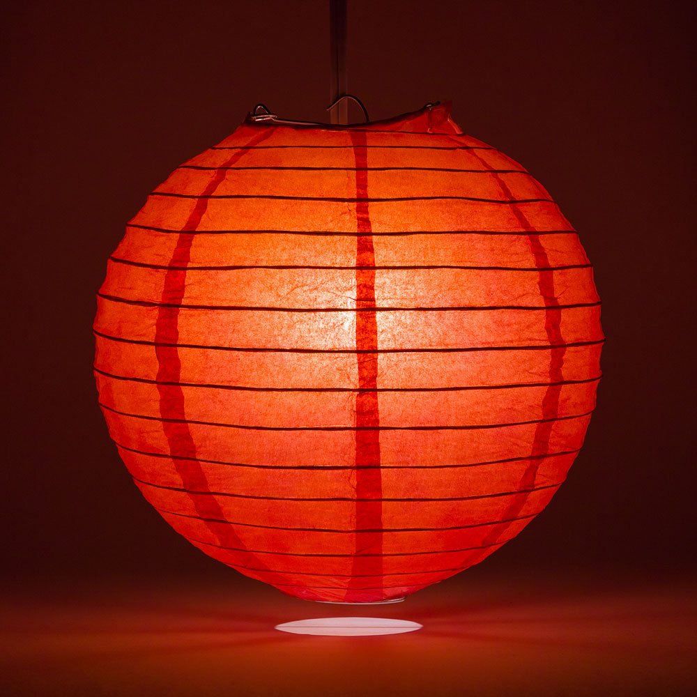 Luna Bazaar Paper Lantern - 8-Inch Poppy Red Round Lantern with Parallel Ribbing - Ideal for Weddings and Parties