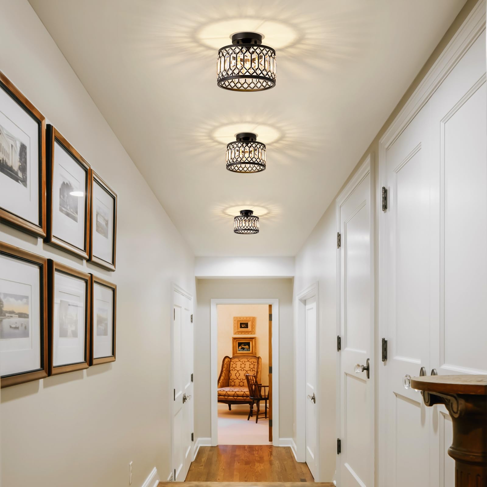 Pevfah Crystal Black Ceiling Light, Modern 9 Inch Semi Flush Mount Fixture for Kitchen, Entryway, Bedroom, Model SJ240521001