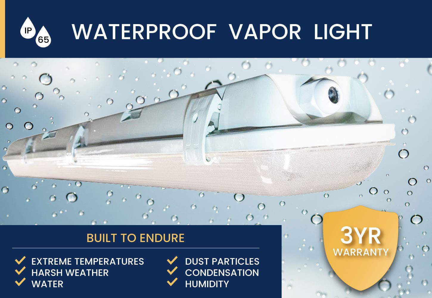 Orilis 2 Ft 6500K 36W Led Vapor Tight Lights | Commercial Indoor/Outdoor Hardwired Ip65 Waterproof Fixtures | 3600 Lumens | Deta