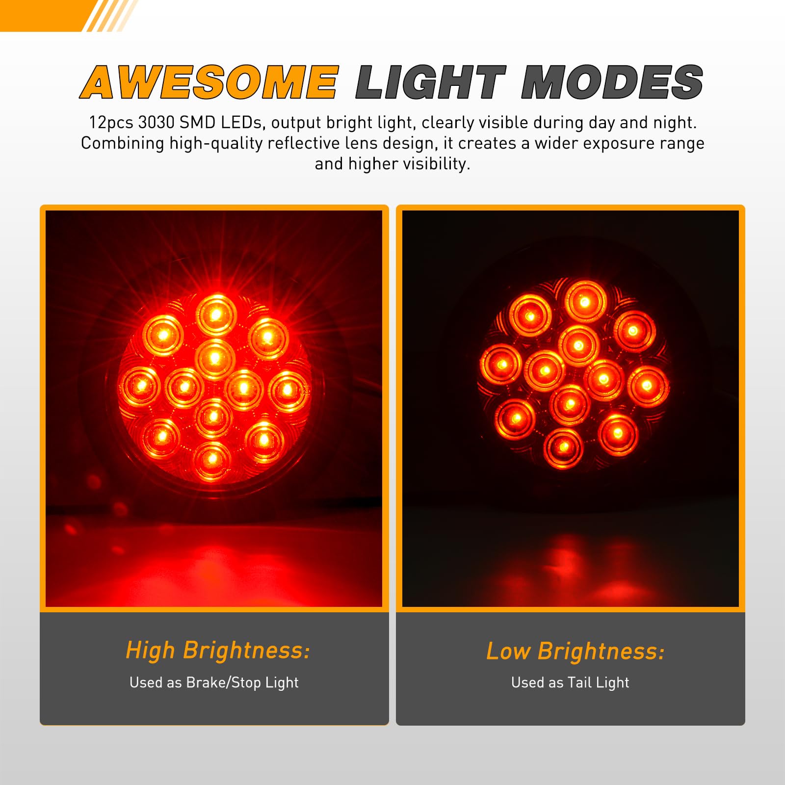 GOOACC Trailer Tail Light 12LED Red Stop Brake Turn Signals 4Inch 2PCS IP67 Waterproof Model Tail-11