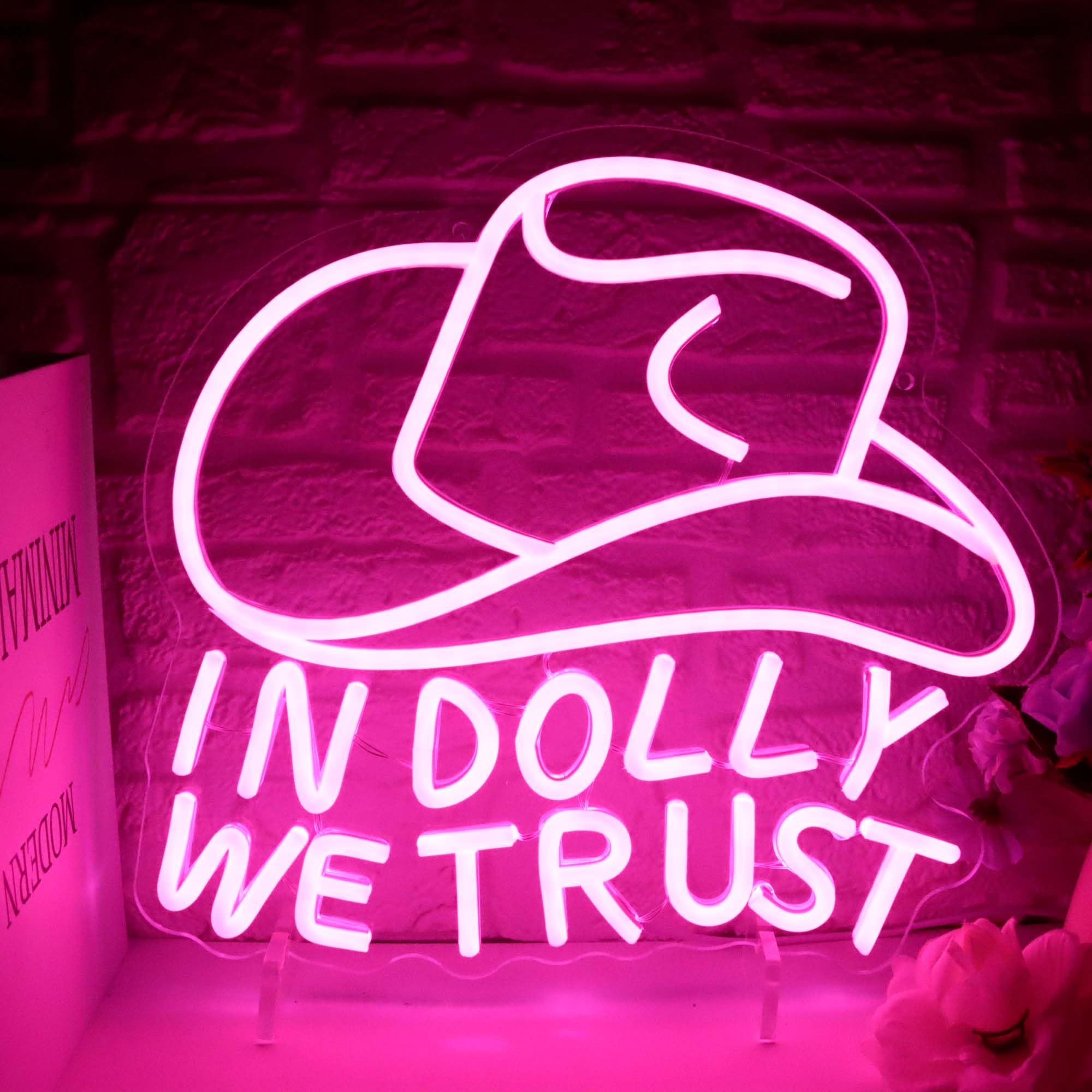 Dracey Neon Sign, Pink Cowgirl Hat LED Wall Art, USB Powered, Acrylic, 12.9x13.3in, Country Retro Style