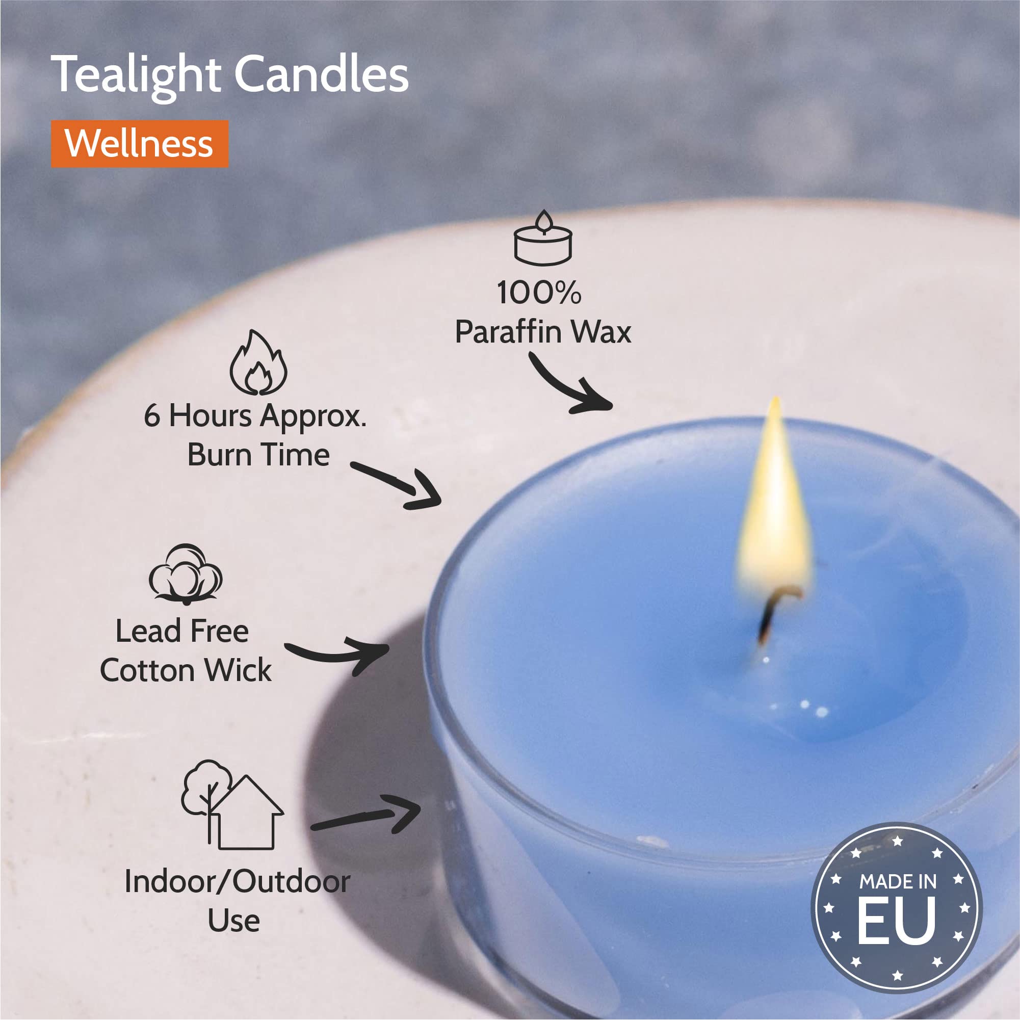 Hyoola Scented Tealight Candles - 15 Pack - 6 Hour Burn Time - Clear Cup - Wellness Light Blue - Model H10222 - Wax Material