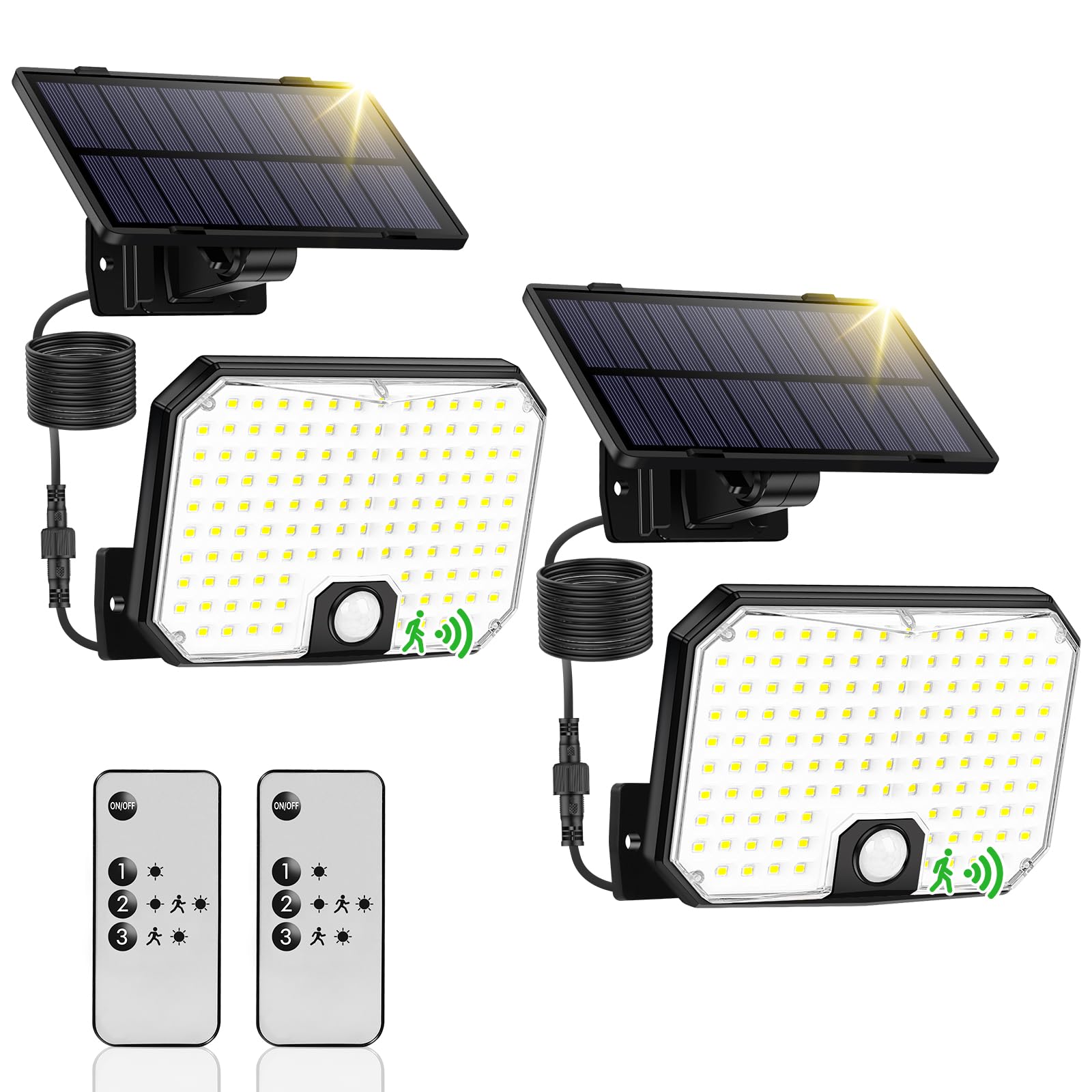 Solar Outdoor Lights With Remotes, Motion Sensor Dusk To Dawn Wall Lights Waterproof, Led Outside Solar Powered Security Flood L