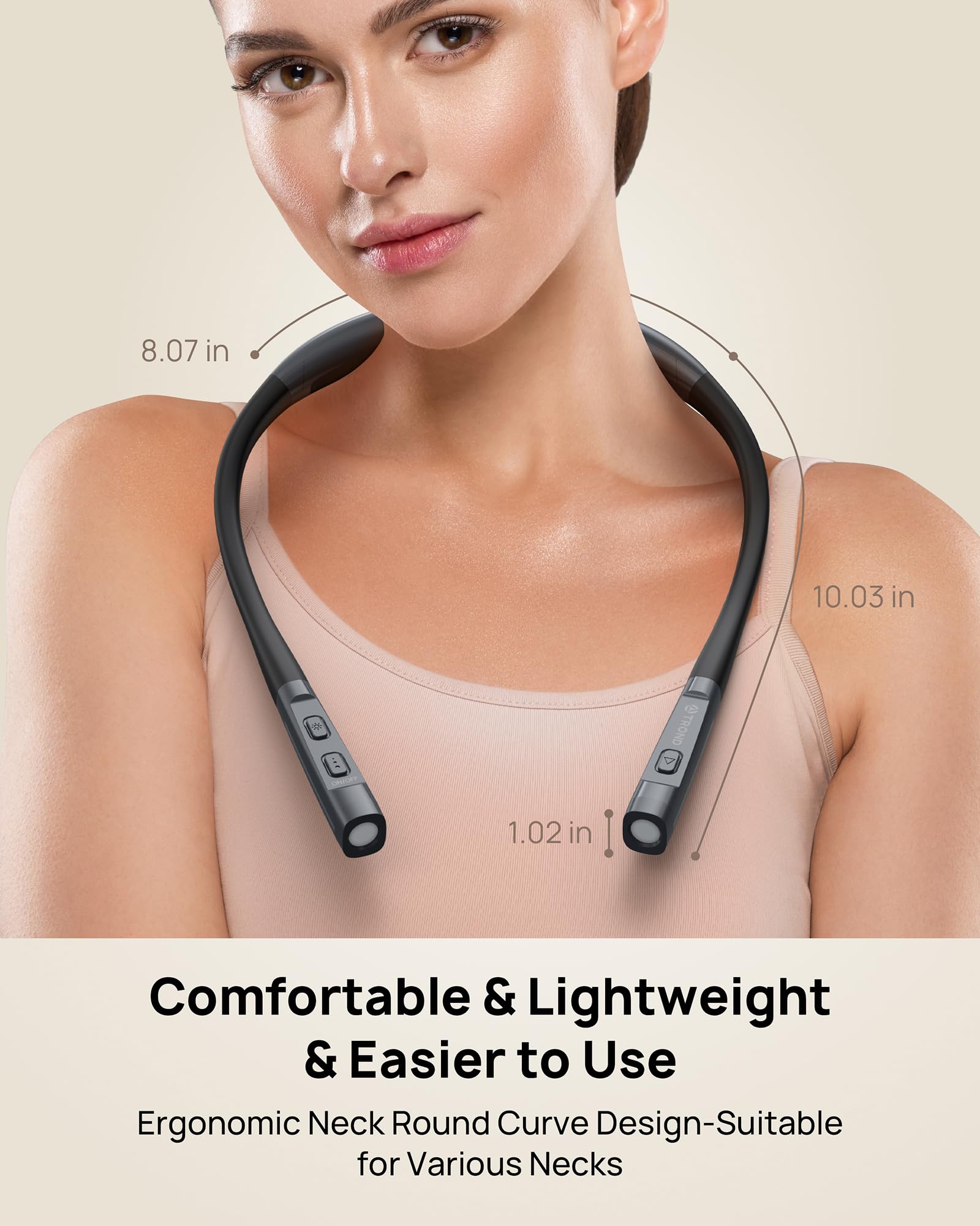 TROND LED Neck Reading Light - 3 Colors, 3 Brightness Levels, 1000mAh, Flexible Arm, Classic Black, Model TD-RL01, Eye-Caring Design