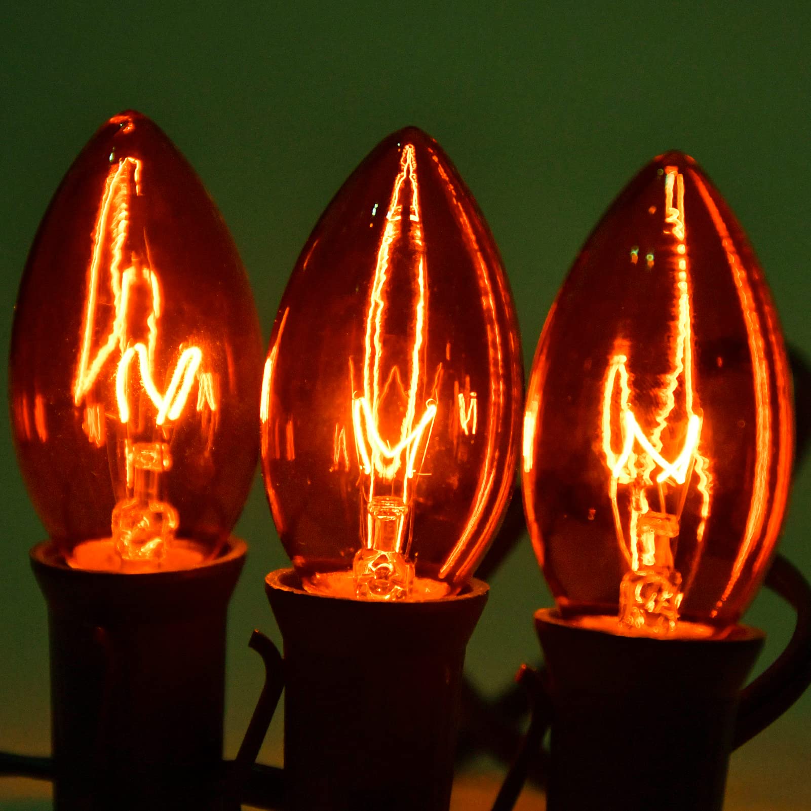 SUNSGNE C9 Orange Replacement Light Bulbs, E17 Base, 7 Watt, Clear Orange, 25 Pack for Halloween and Christmas Outdoor String Lights