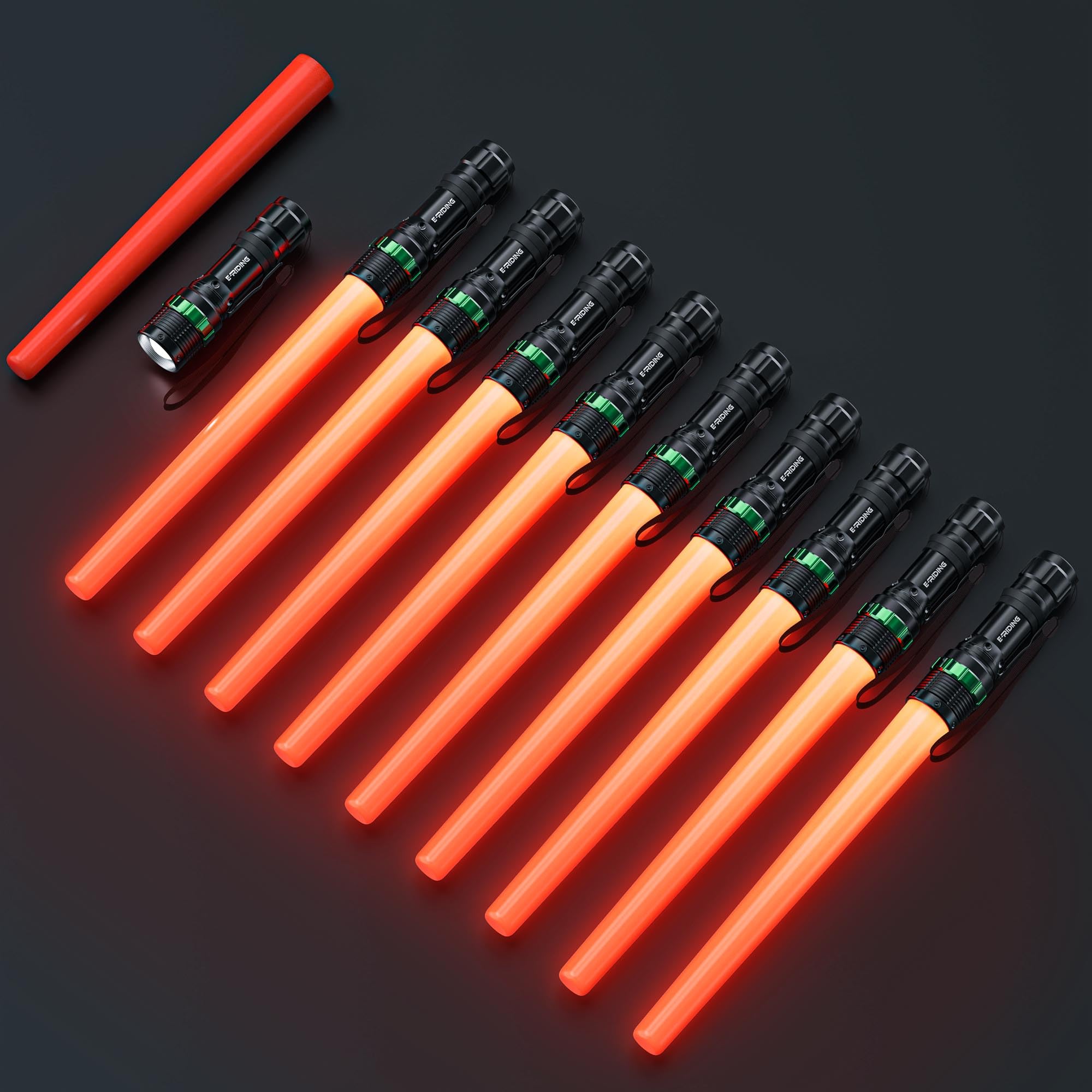 E-riding 10 Pack Traffic Wand, 16 Inch LED Traffic Flashlight, Orange Safety Signal Baton with for 5 Flashing Modes, Air Traffic