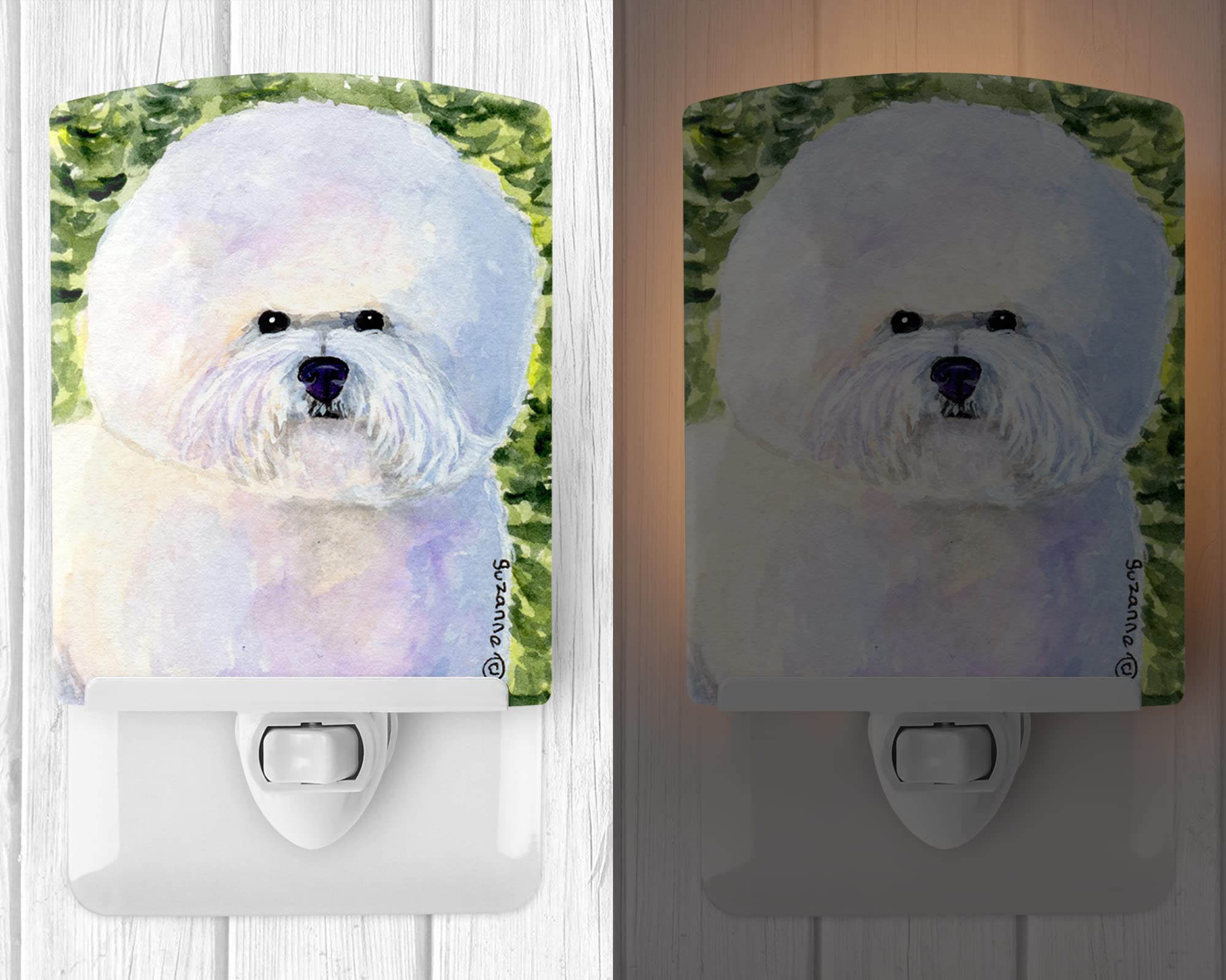 Caroline'S Treasures Ss8919Cnl Bichon Frise Ceramic Night Light Compact, Ul-Certified, Ideal For Bedroom, Bathroom, Nursery, Hallway, Kitchen, 6X4X3, Multicolor