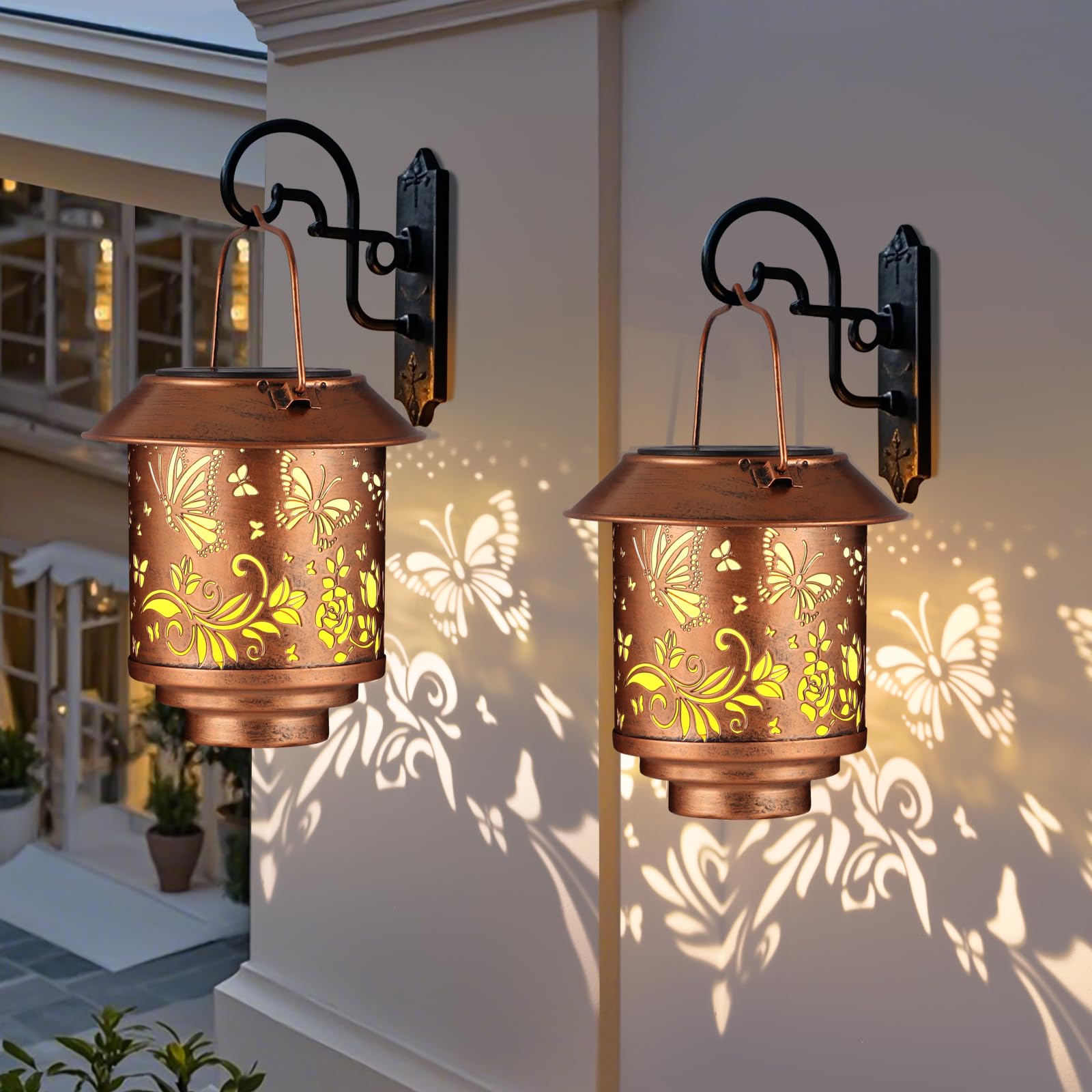 Mother Day Gifts for Mom, Solar Lantern Outdoor Waterproof Metal Butterfly Decor Birthday Gifts for Women, LED Decorative Light 