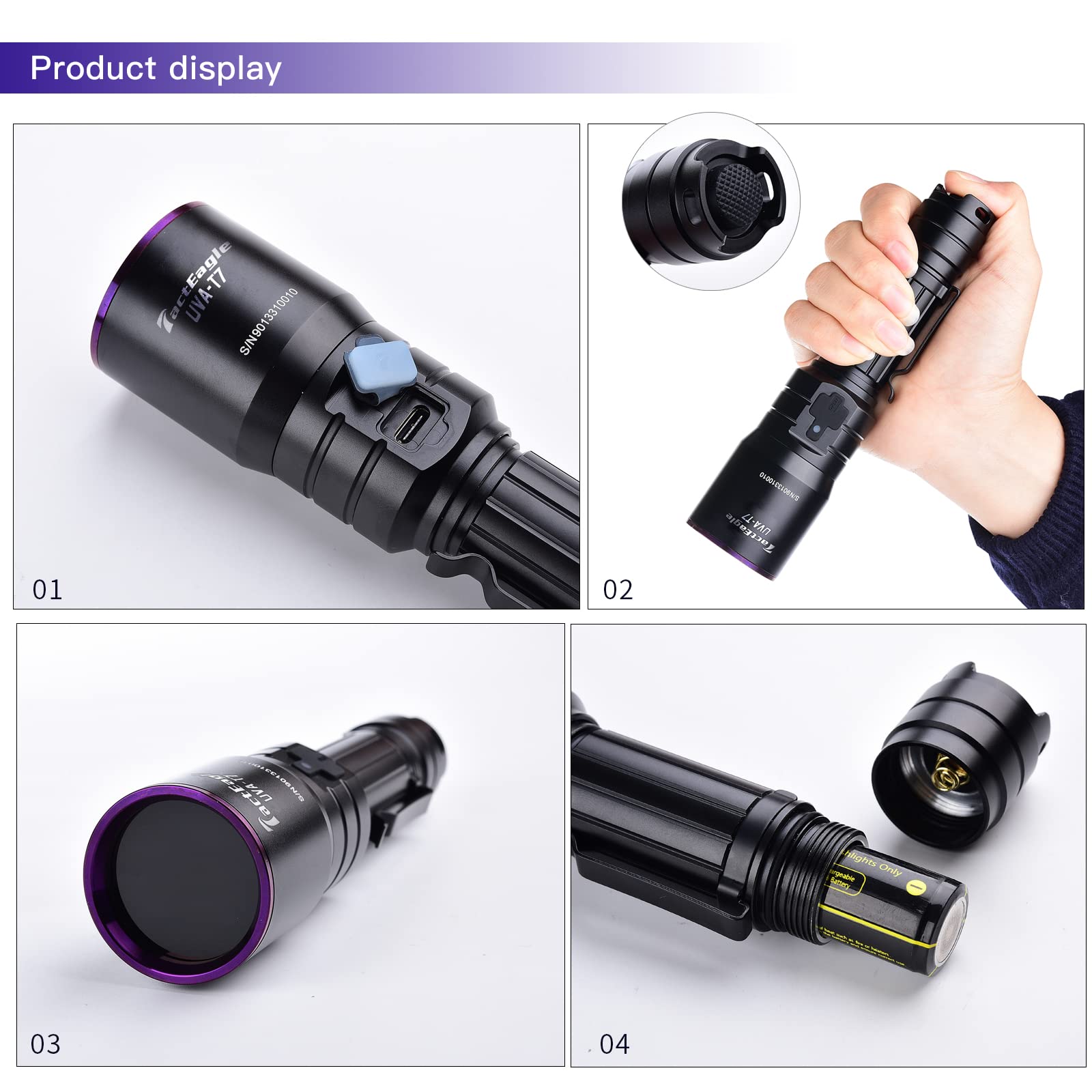 Tacteagle Uva-T7 Industrial Uv Flashlight 365Nm Black Light For Ndt, Glue Curing, A/C Leak Detection